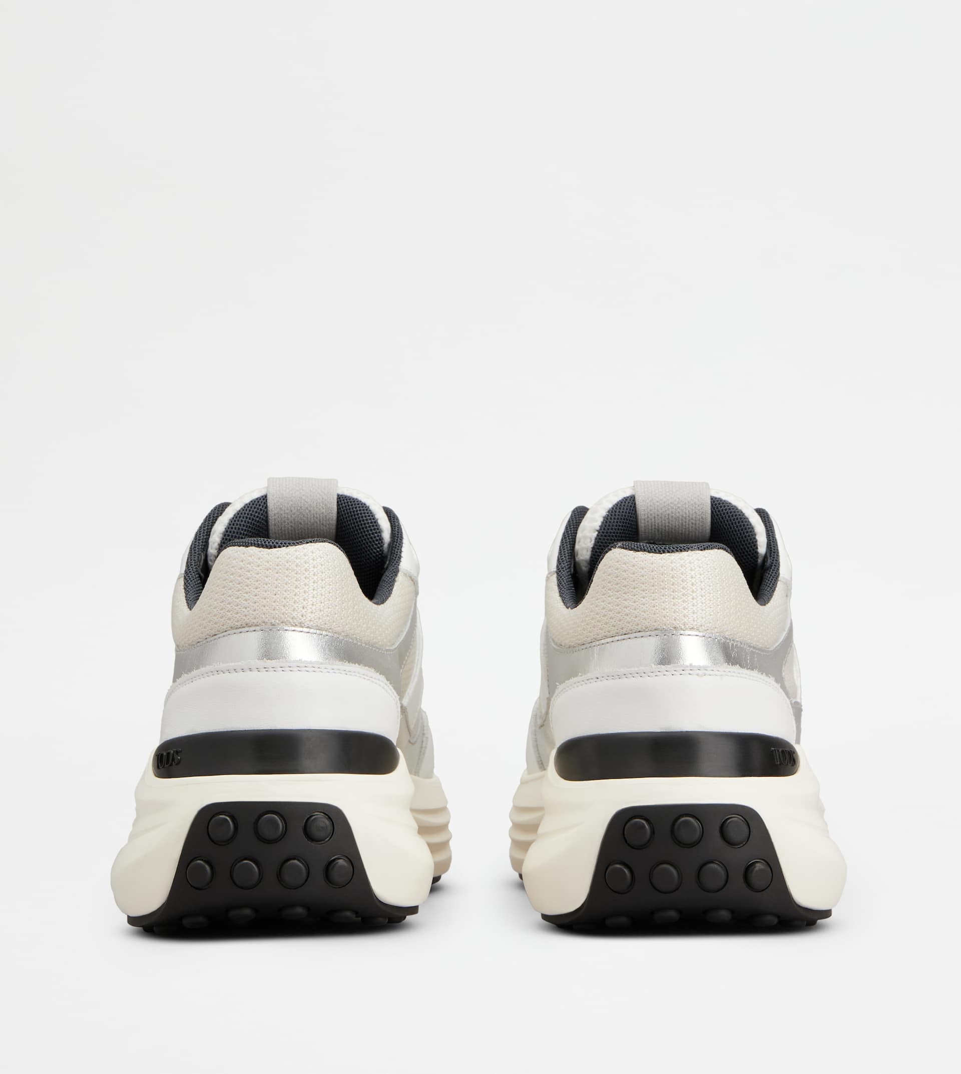 SNEAKERS IN LEATHER AND FABRIC - WHITE, SILVER - 3