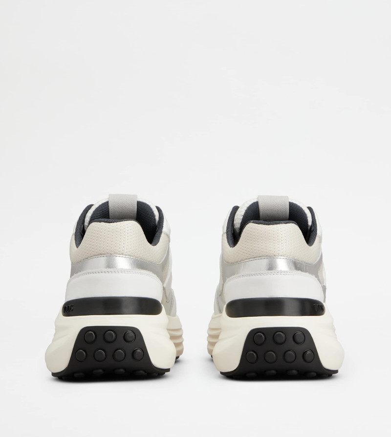 SNEAKERS IN LEATHER AND FABRIC - WHITE, SILVER 3