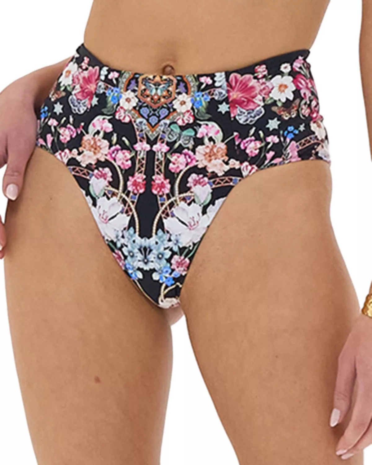 High Waist Floral Print Bikini Bottoms - 1