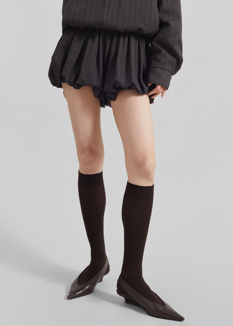 Minori Bubble-Hem Shorts - Charcoal/White Pinstripe 5