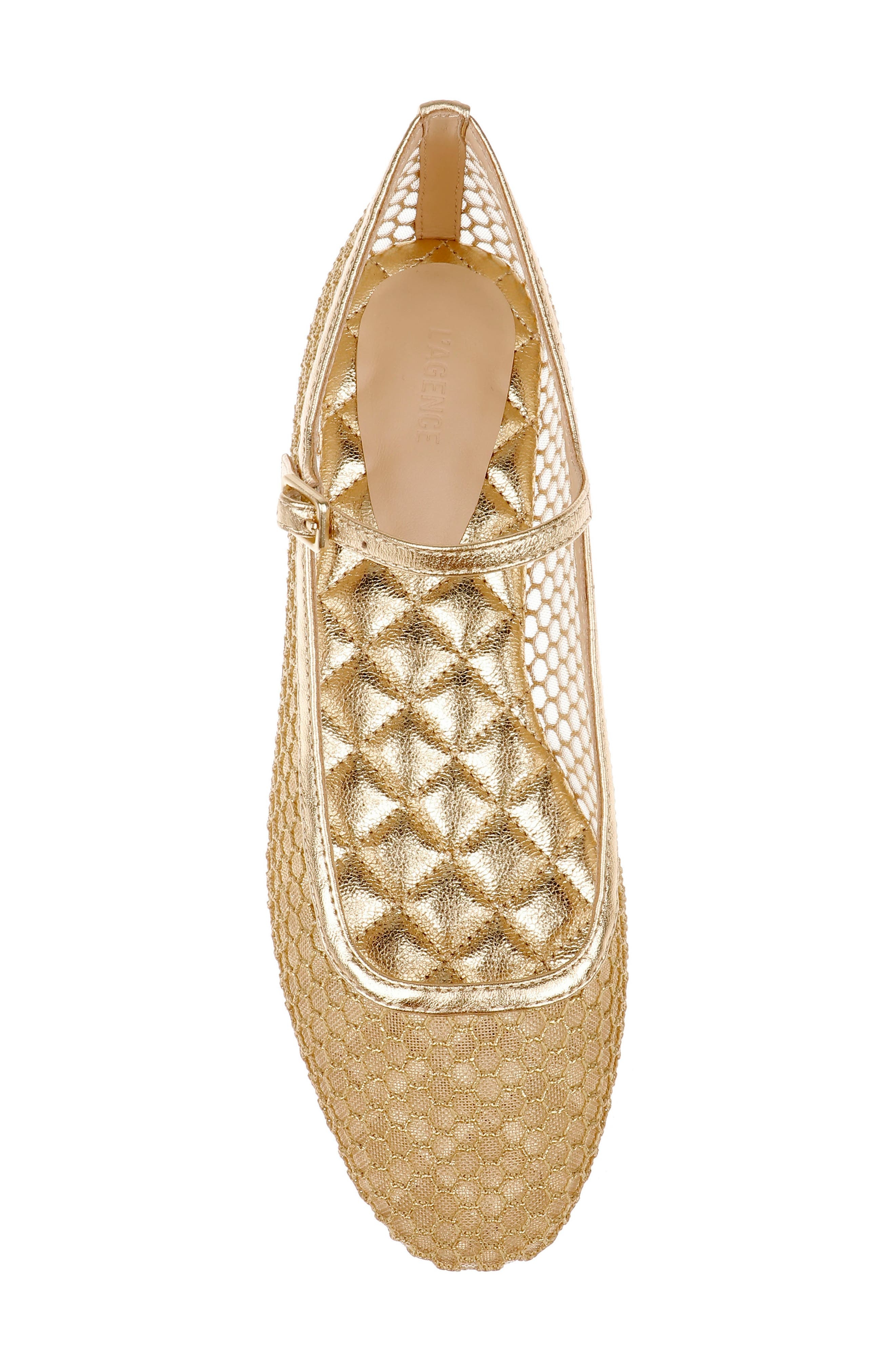 L'AGENCE Grainne Mary Jane Flat in Gold Mesh at Nordstrom - 5