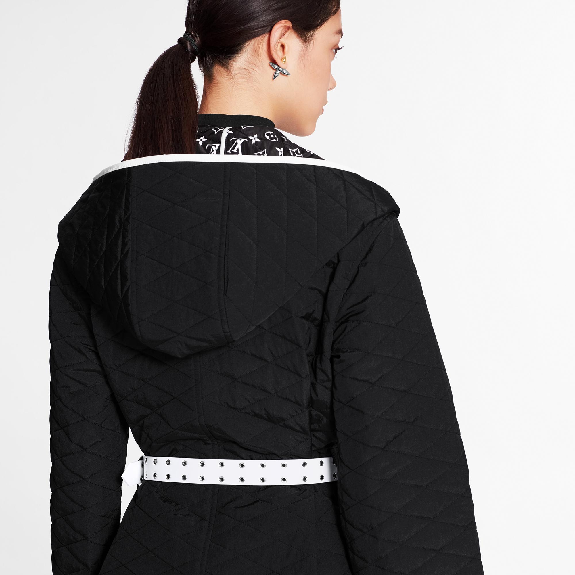 Graphic Quilted Nylon Hooded Wrap Coat - 4