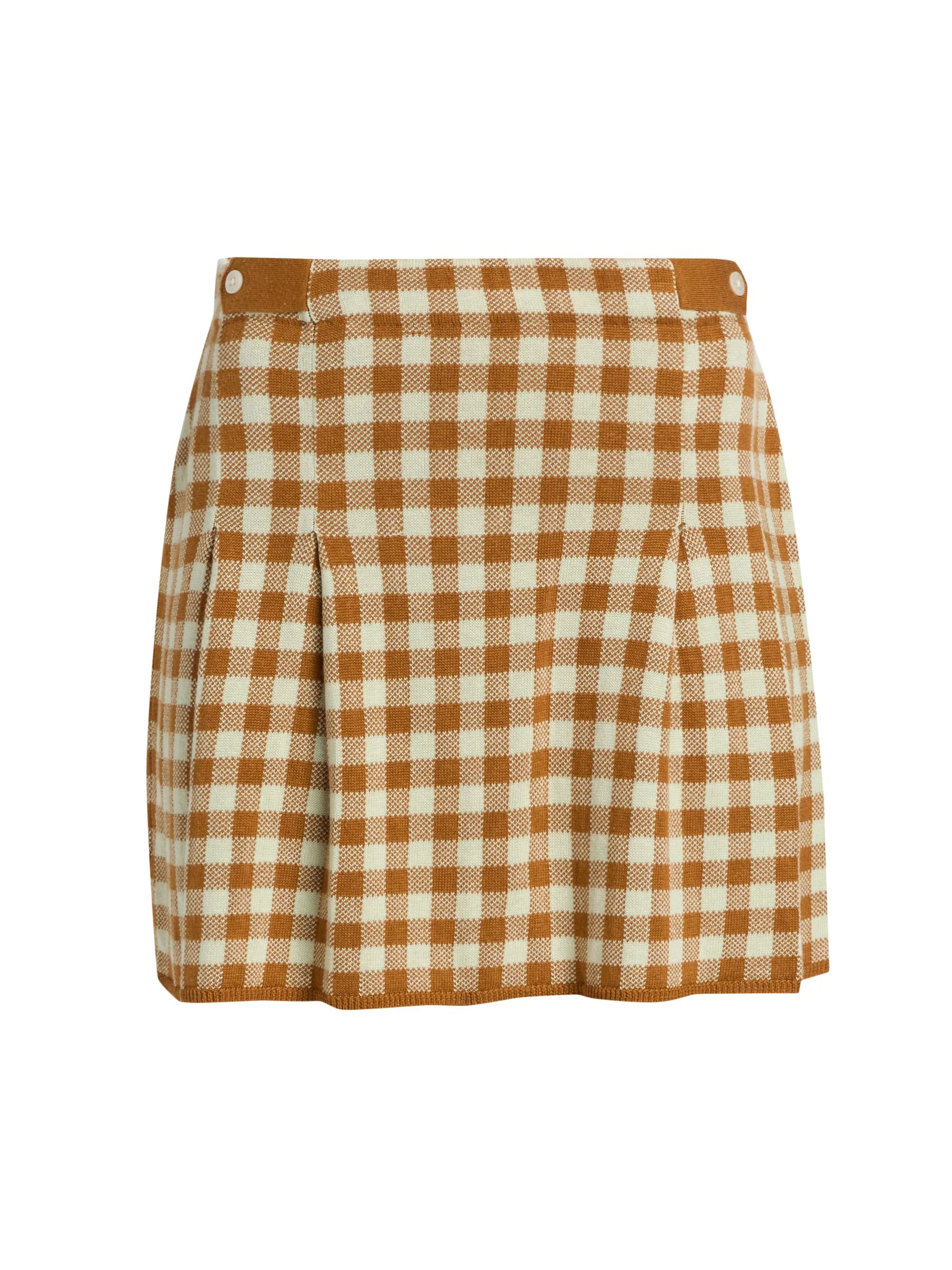 Women's Gingham Silk-Linen Pleated Miniskirt - Suede Limewash - 1