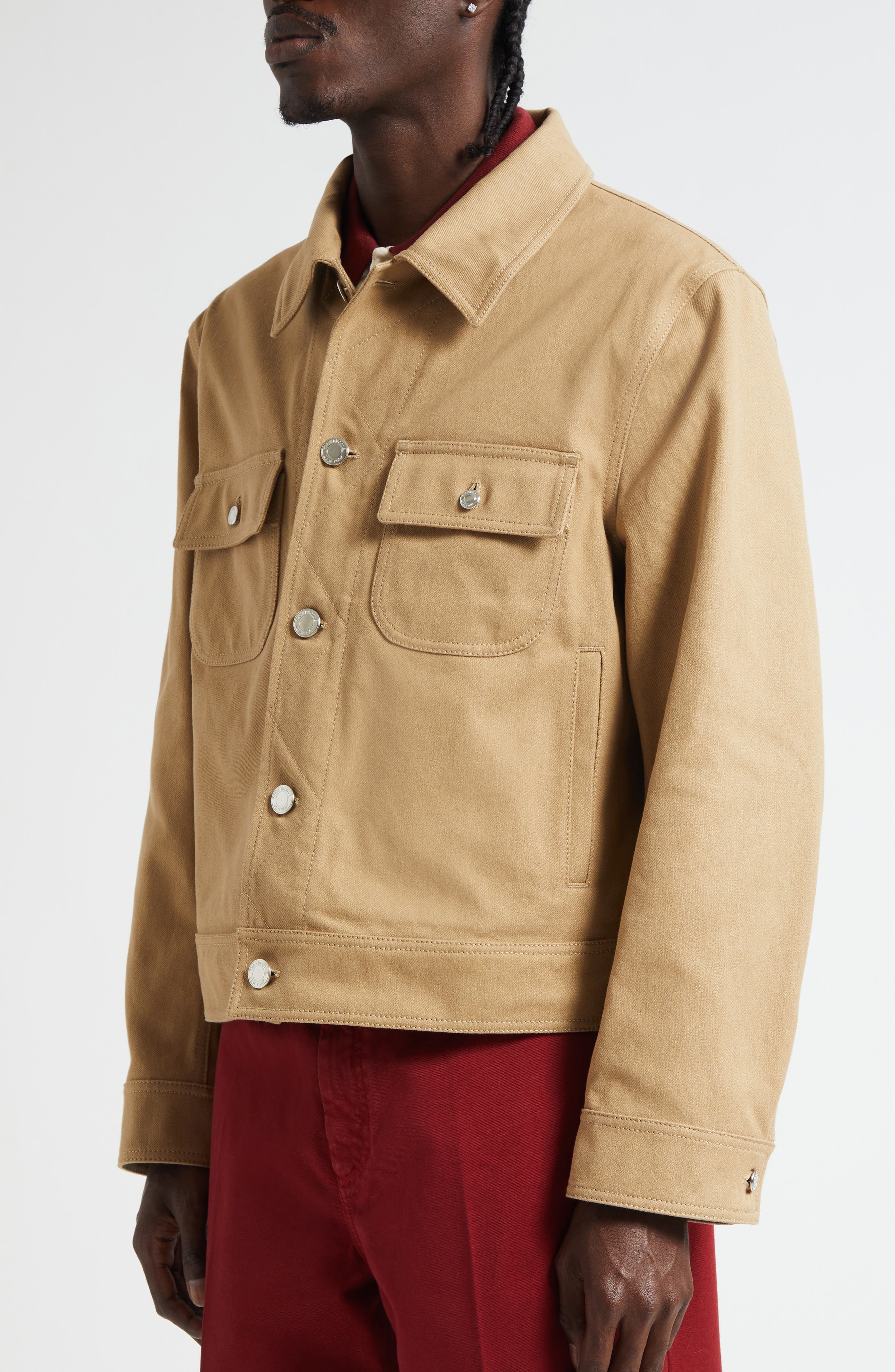 Thom Browne Backstrap Denim Utility Jacket in Khaki at Nordstrom - 5