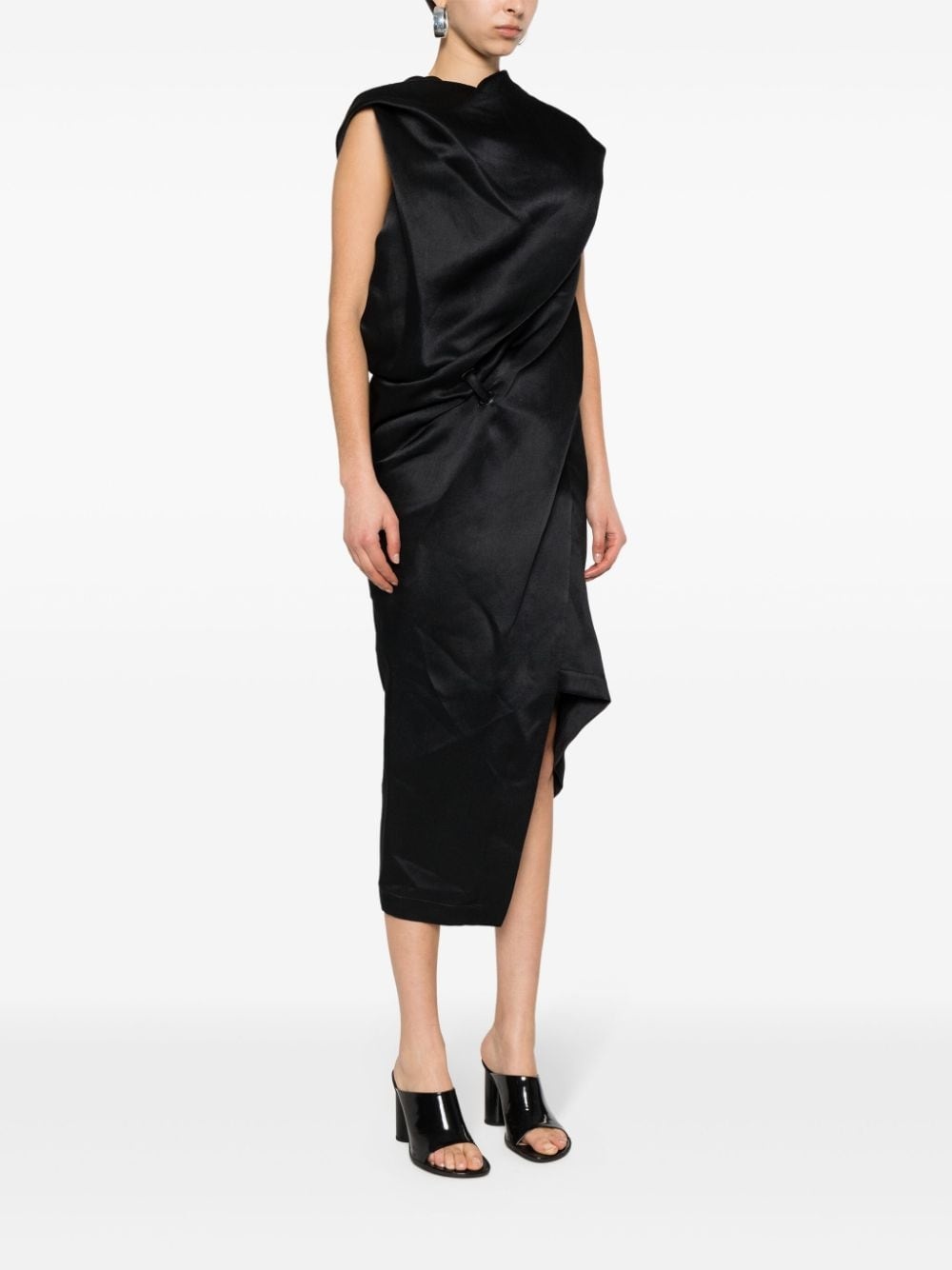 ワンピース ISSEY MIYAKE ENVELOPING MIDI DRESS (IM46FH534 15 BLACK) ISSEY MIYAKE Enveloping draped dress | REVERSIBLE