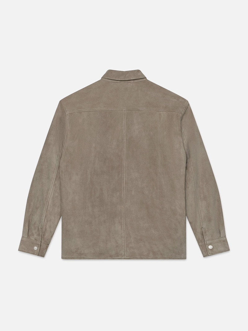 FRAME Long Sleeve Suede Padded Shirt in Stone Beige outlook
