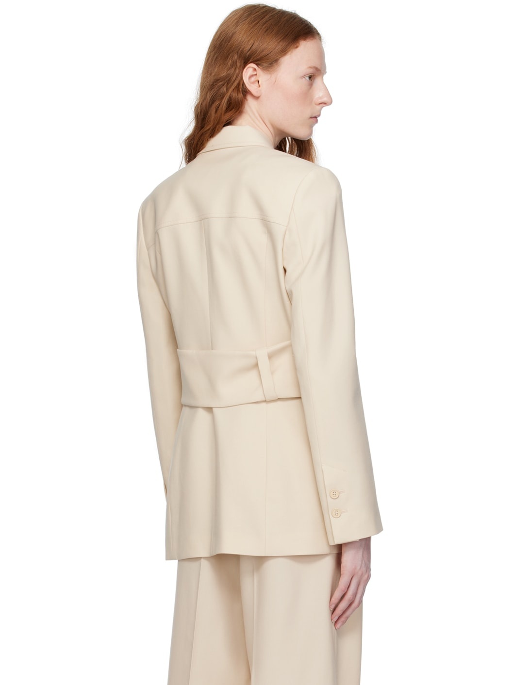 Beige Notched Blazer - 3