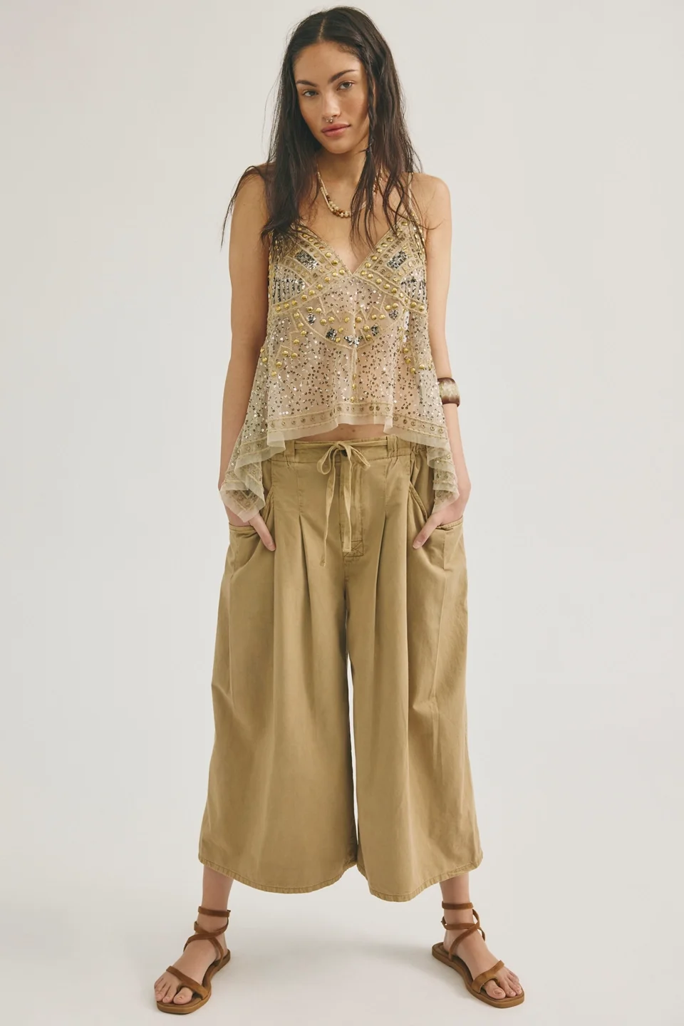 Telluride Wide-Leg Crop Pull-On Solid Pants - 1