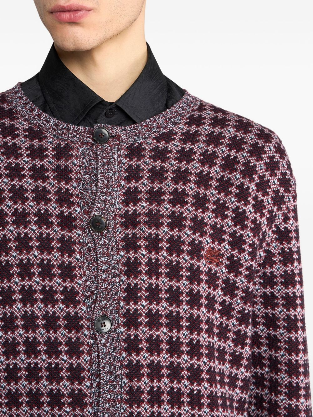 Pegaso-embroidered geometric-pattern cardigan - 4
