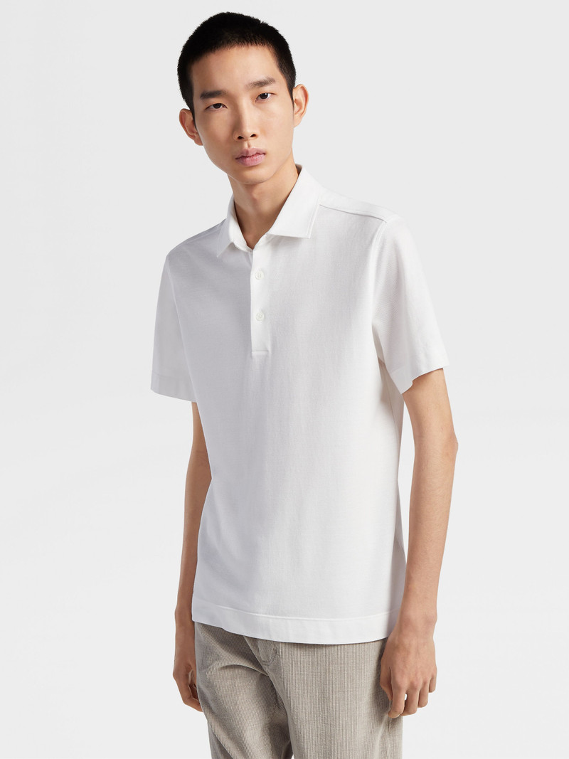 OPTICAL WHITE COTTON AND SILK POLO SHIRT 5