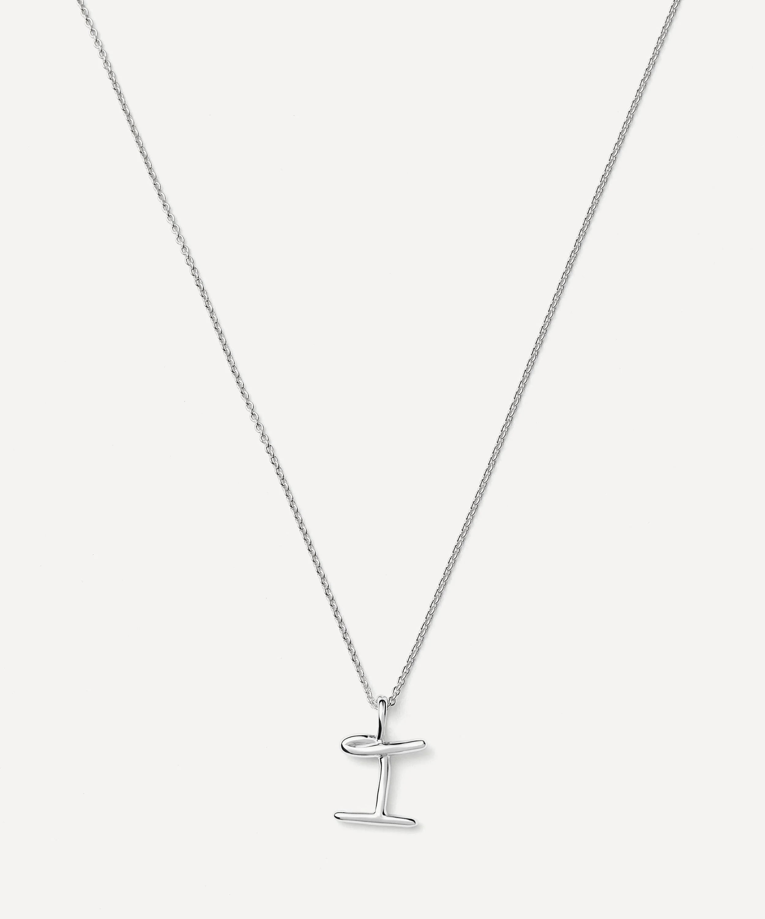 Sterling Silver Curly Molten Mini I Initial Pendant Necklace - 1