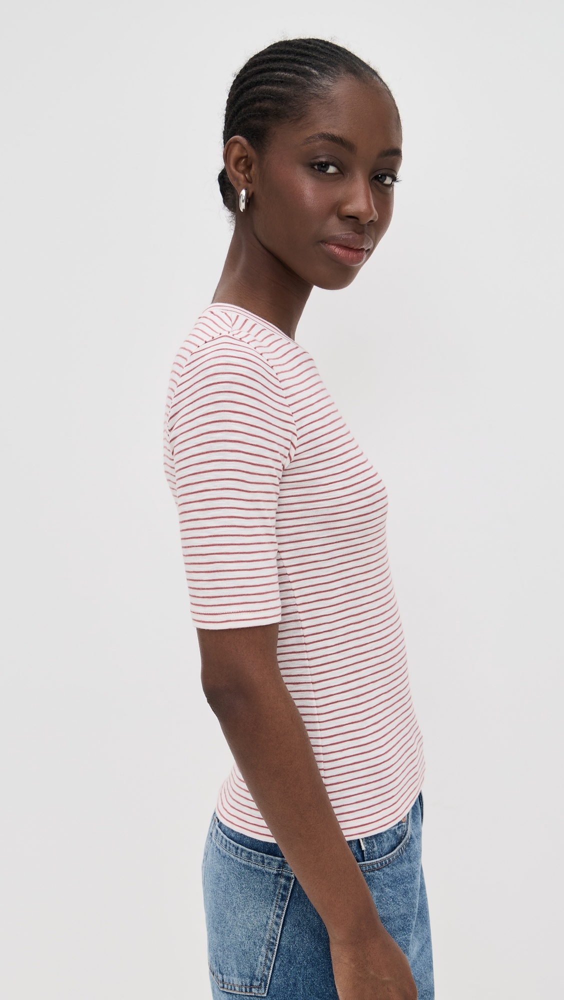 Striped Elbow Sleeve Crew Tee - 3