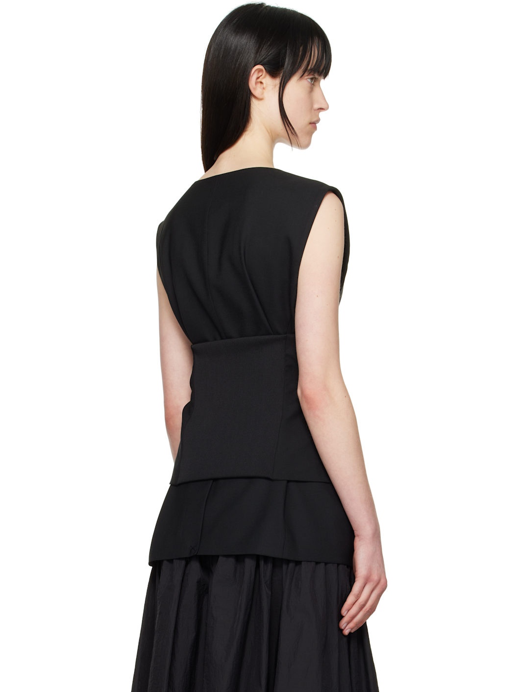 Black Oversized Button Up Vest - 3