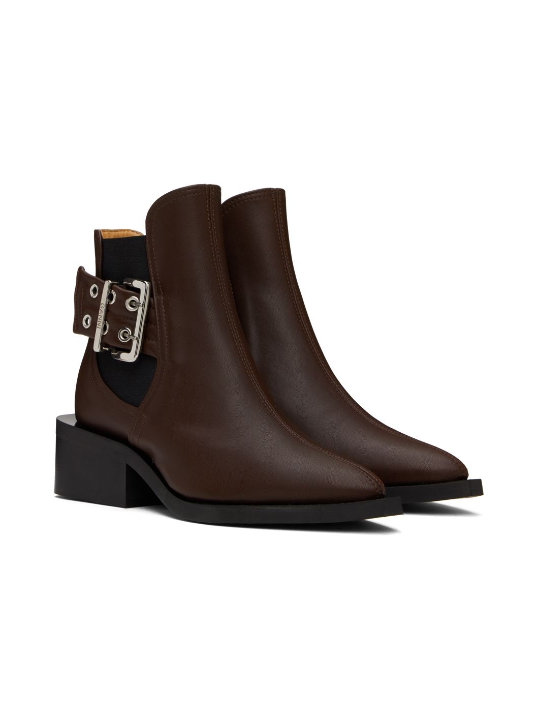 Brown Feminine Buckle Chelsea Boots - 4