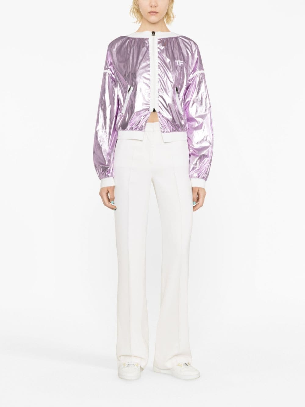 metallic cropped bomber jacket - 2
