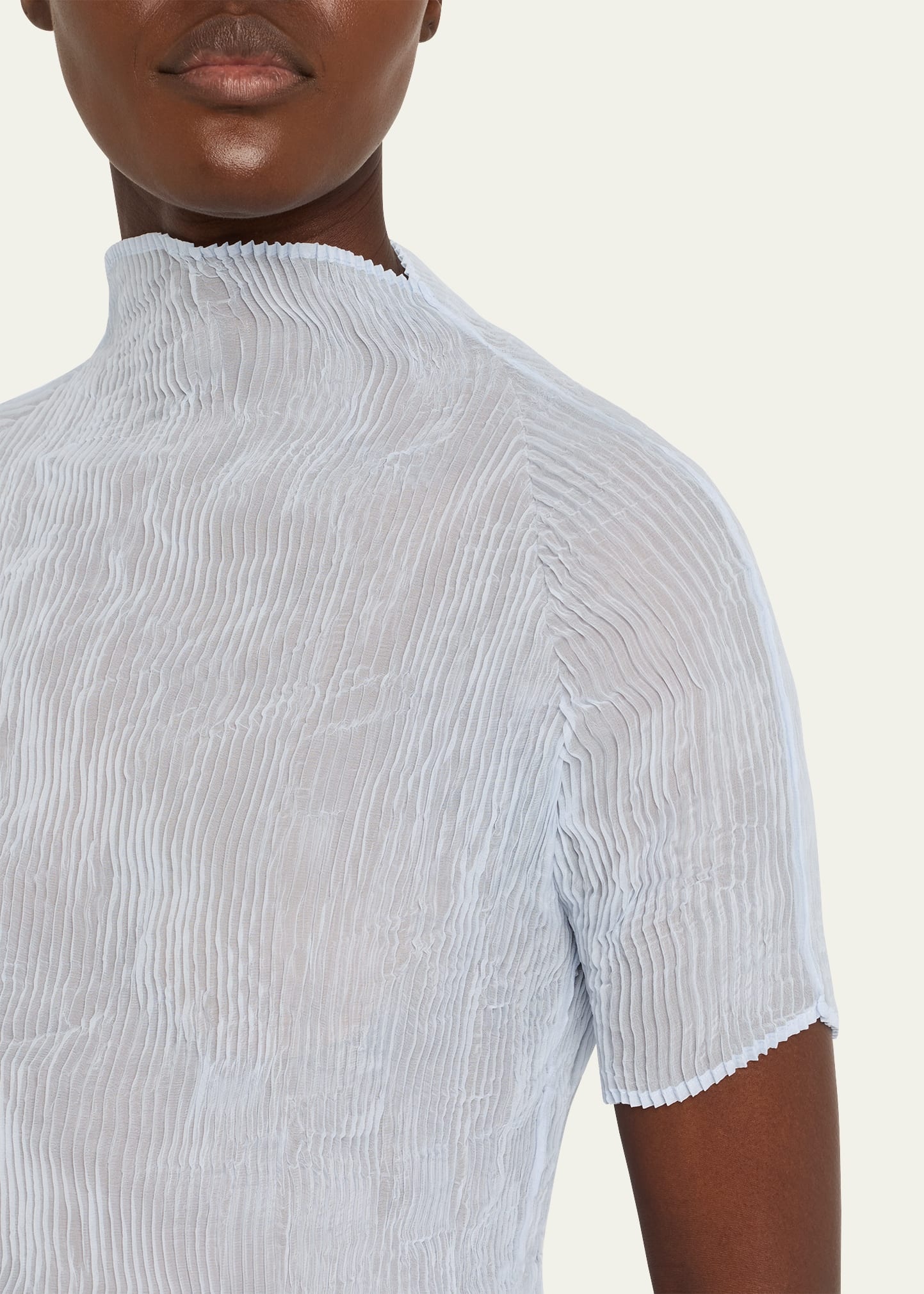 Short-Sleeve Plisse Chiffon Blouse - 5