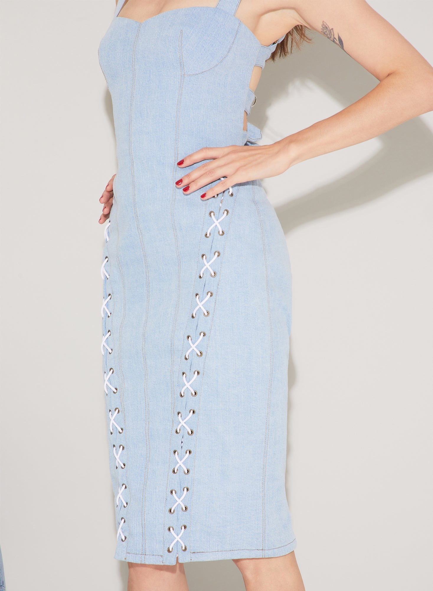Denim Lace Up Dress - 3