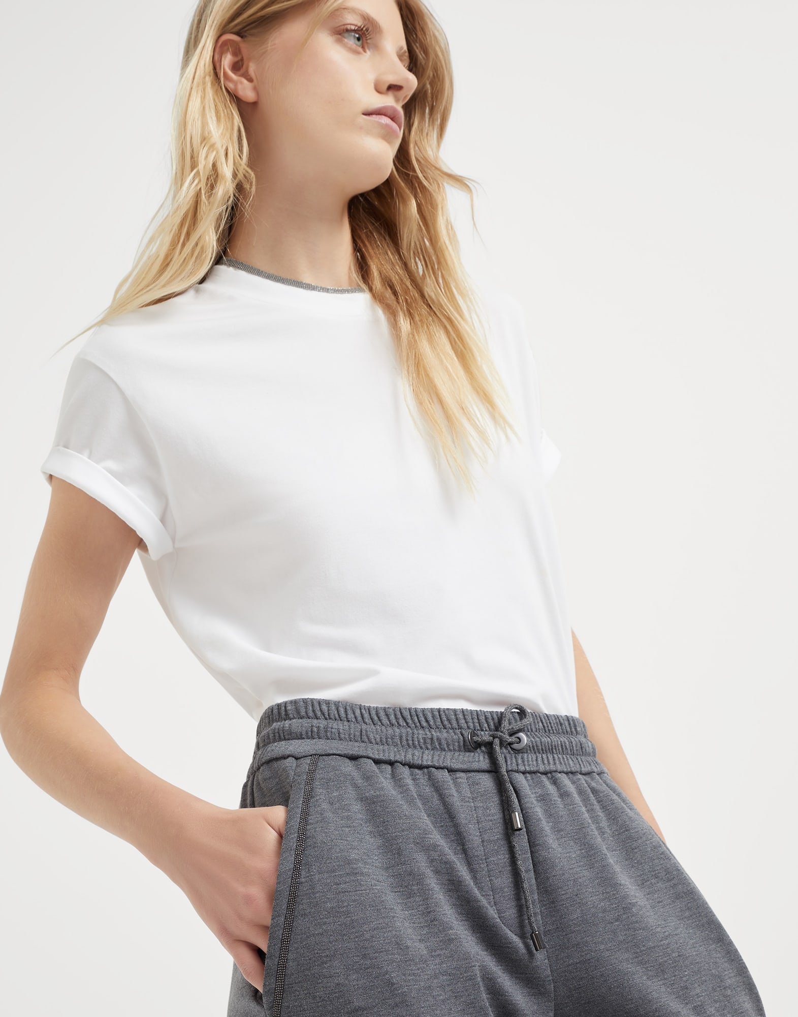 Cotton and silk interlock trousers with shiny pocket detail - 3