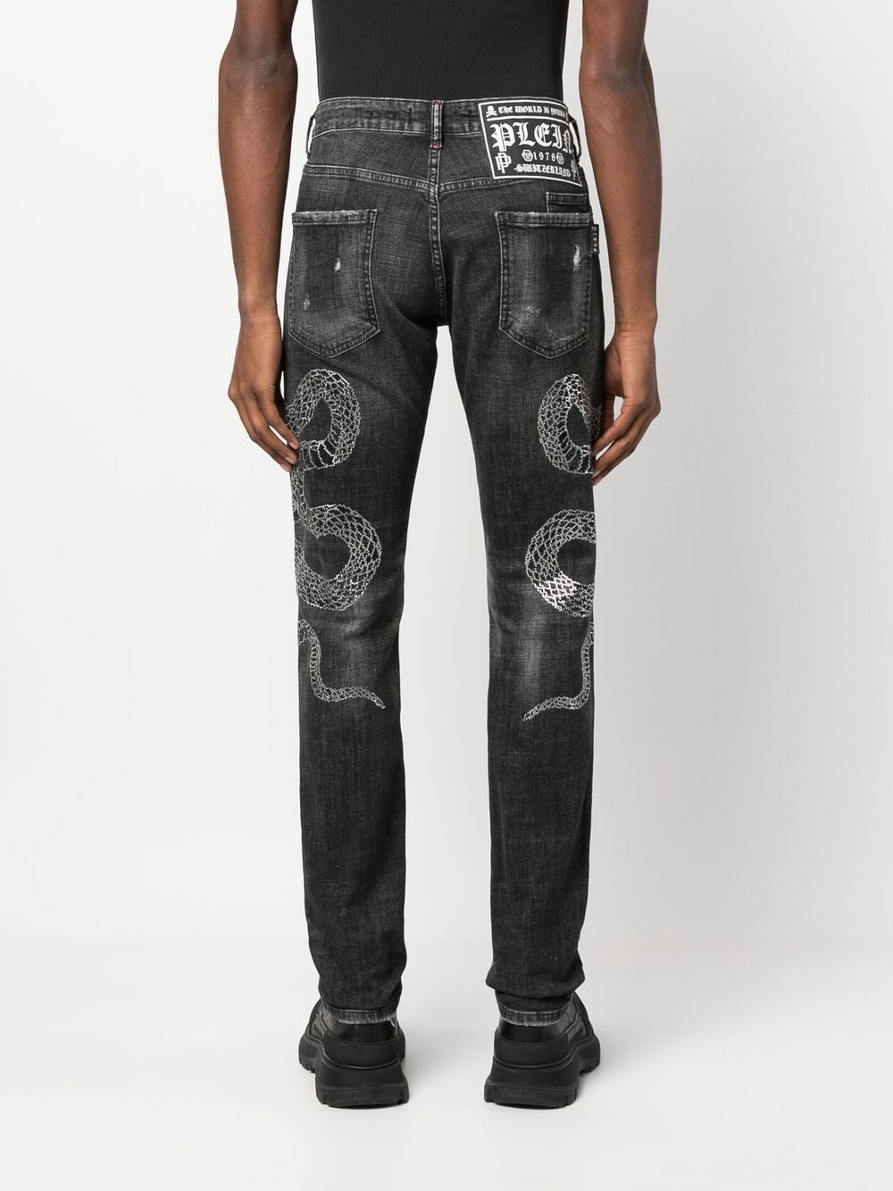 snake-motif ripped jeans - 4