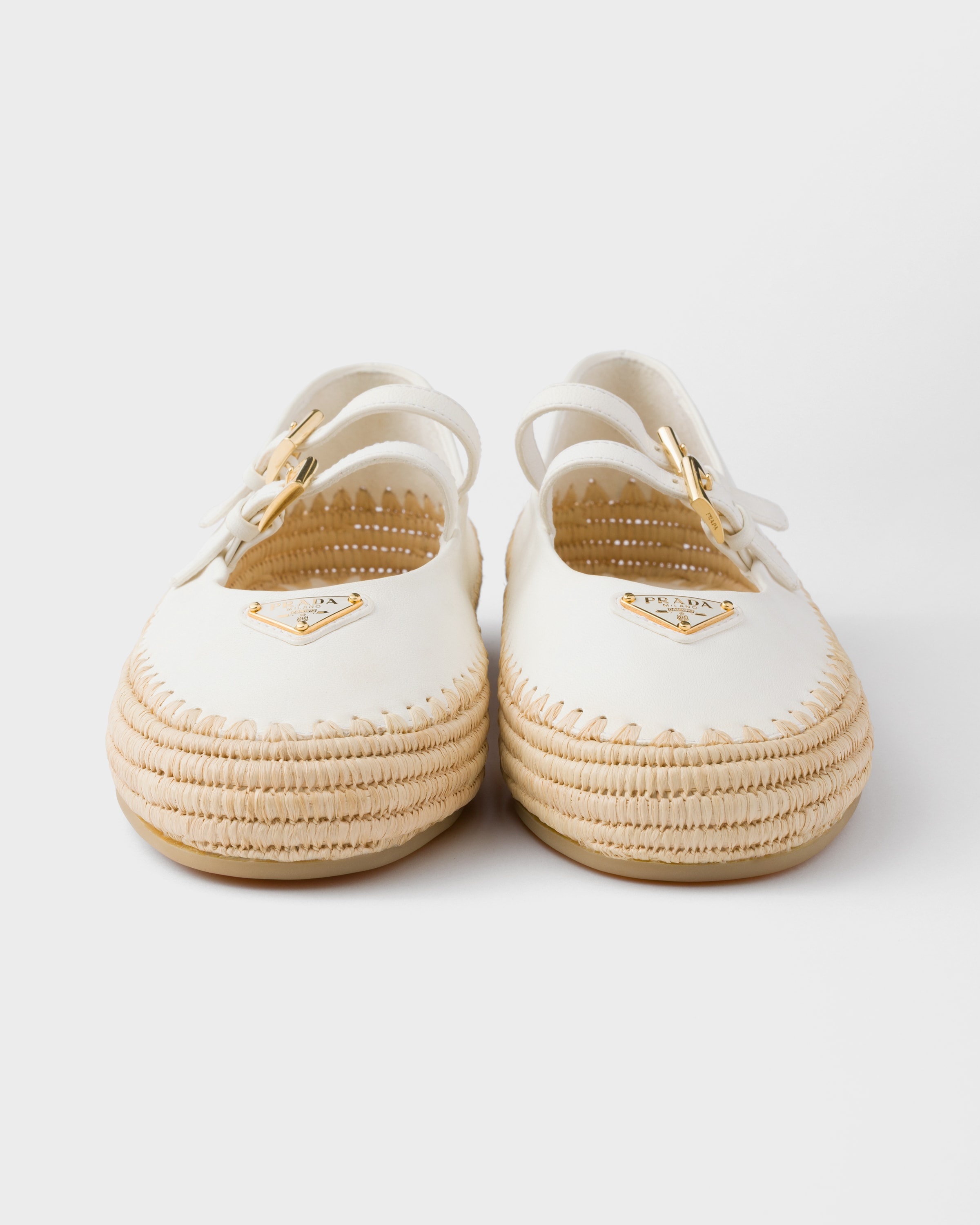 Nappa leather and raffia ballerinas - 5