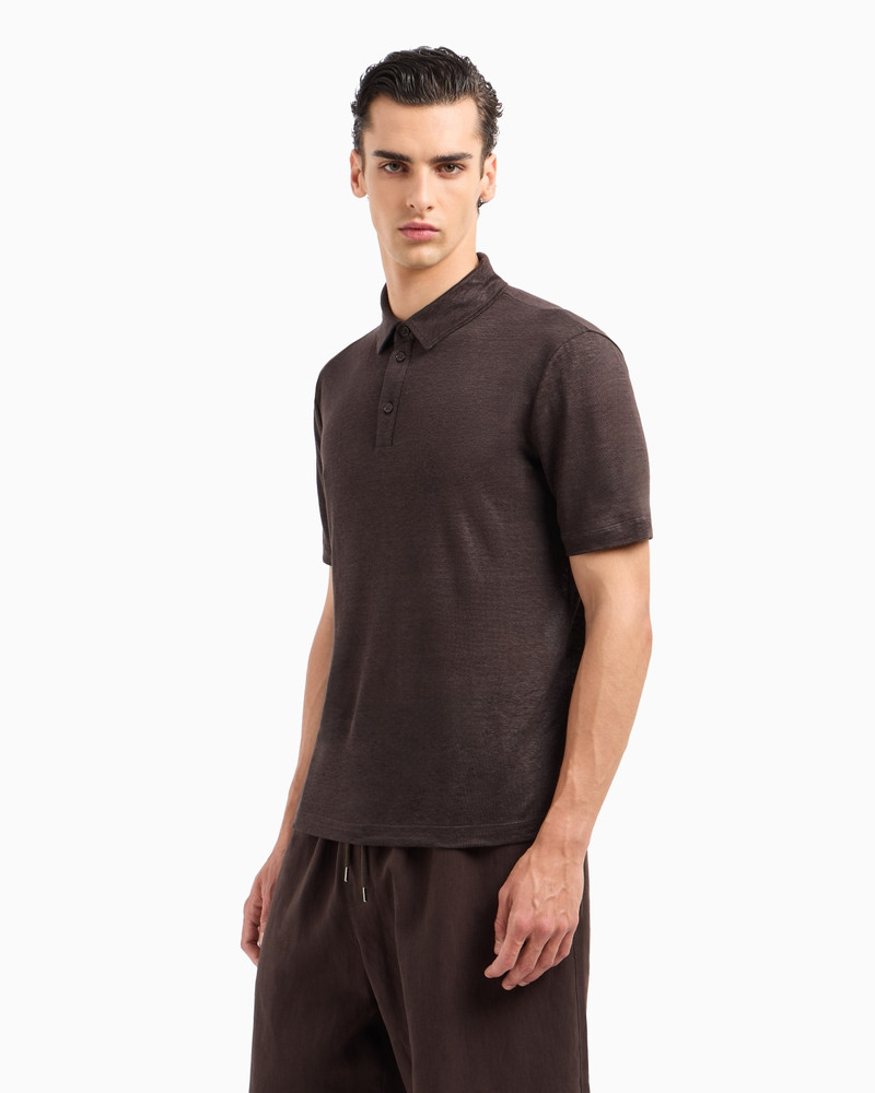 GIORGIO ARMANI Short-sleeved polo shirt in pure linen jersey outlook