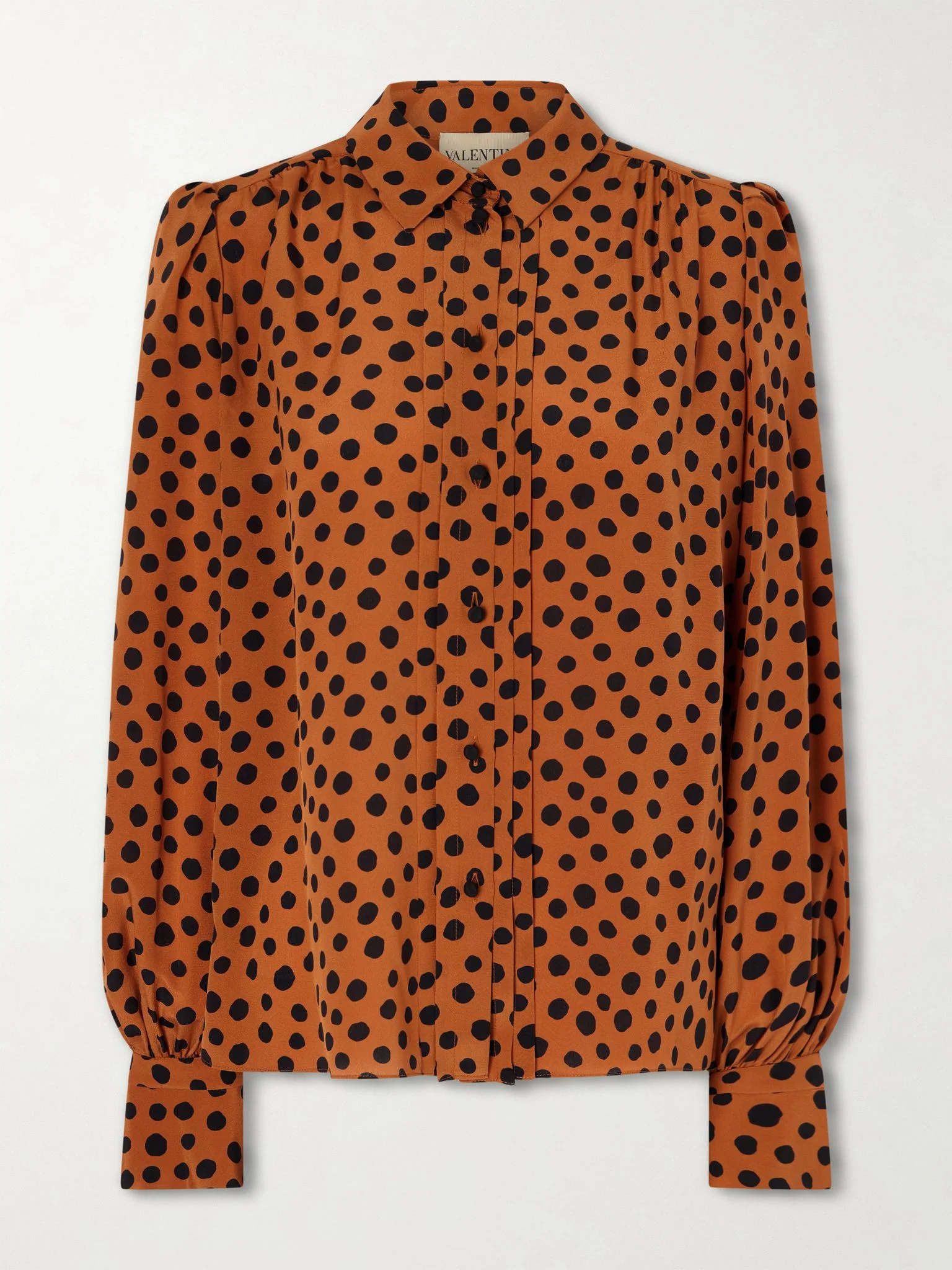 Gathered polka-dot silk crepe de chine shirt Leopard print - 1
