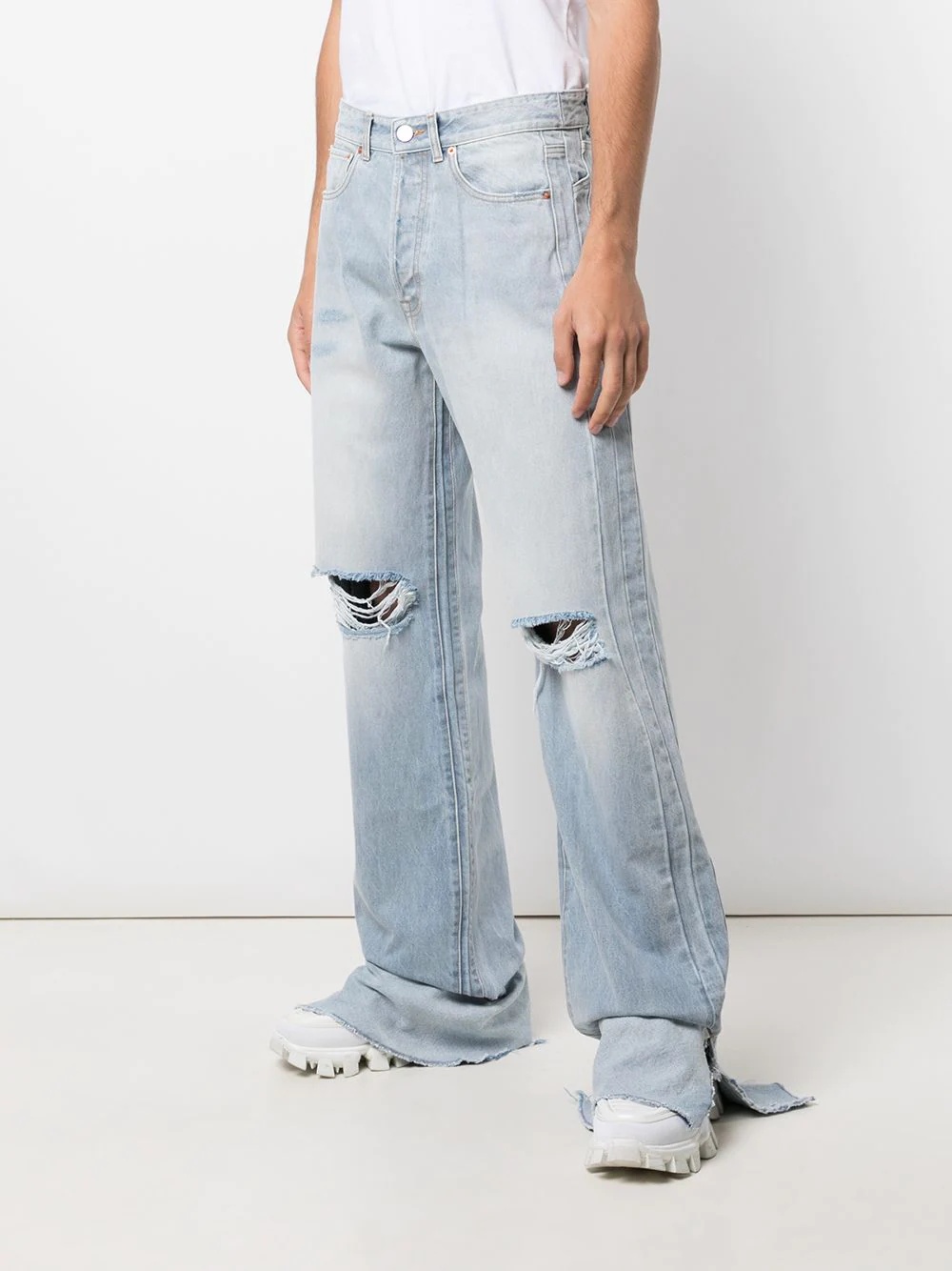 ripped-knee turn-up jeans - 3