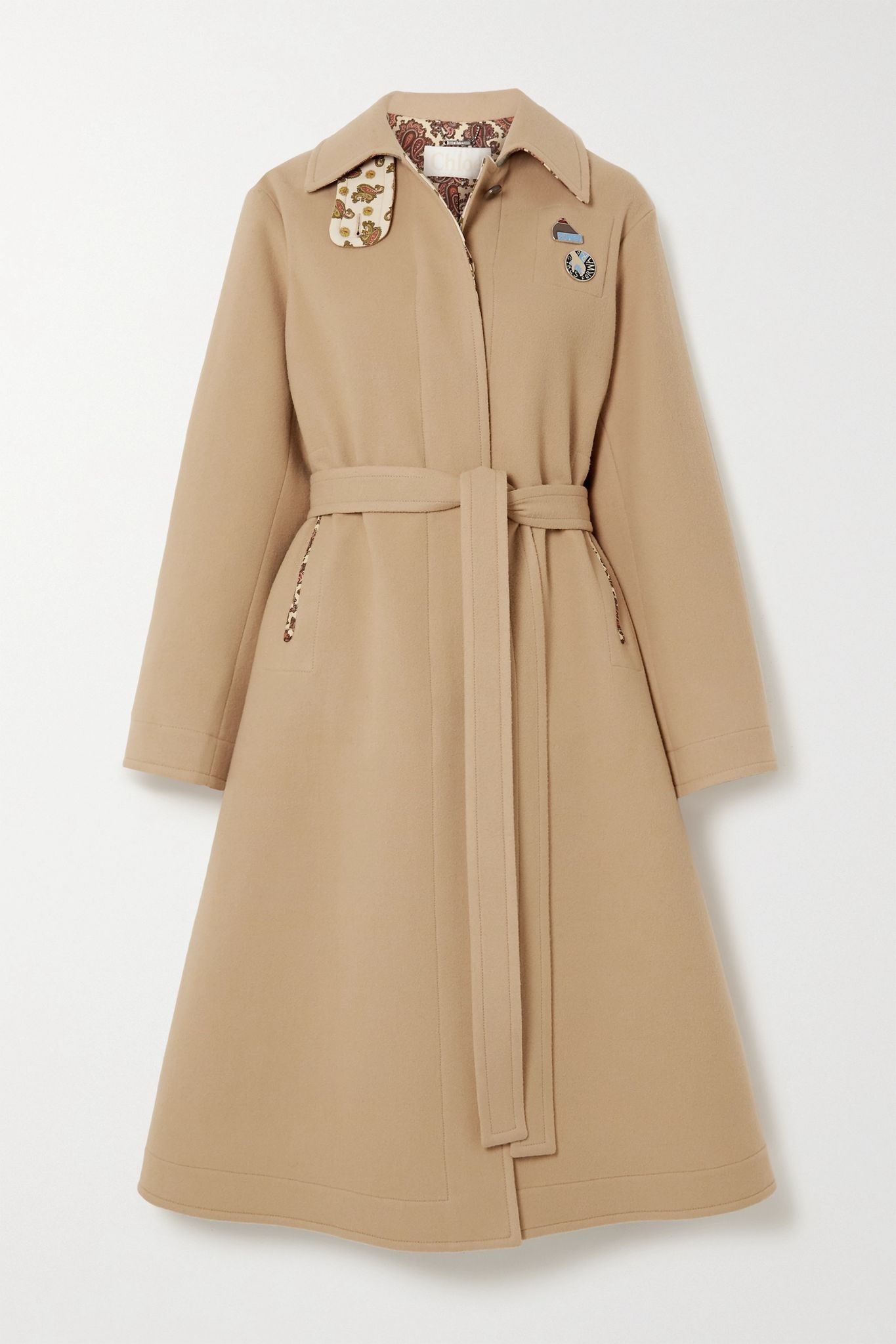 Embellished belted virgin wool and cashmere-blend coat  - 1