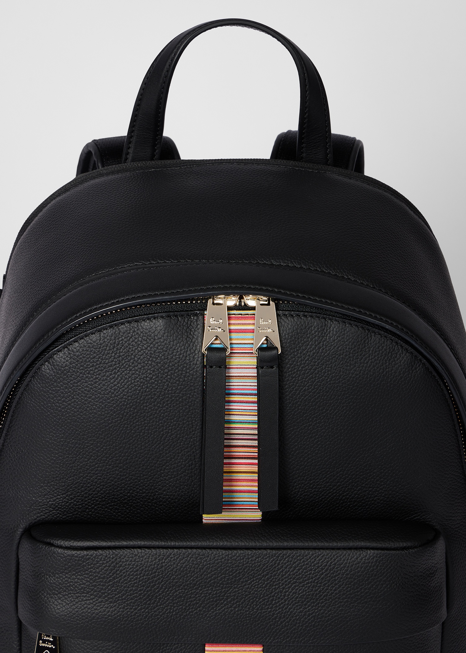 Black Leather 'Signature Stripe' Trim Backpack - 4