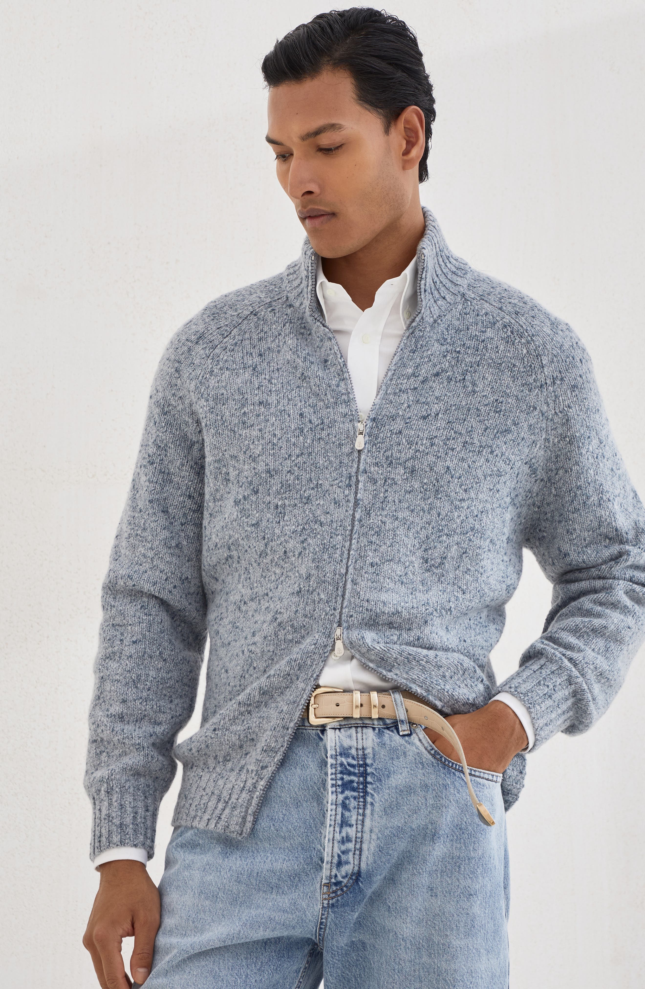 Brunello Cucinelli Zip-front cardigan in Light Blue Denim at Nordstrom - 2