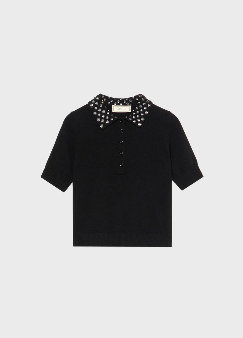 WOOL POLO SHIRT WITH GEM EMBROIDERY 1