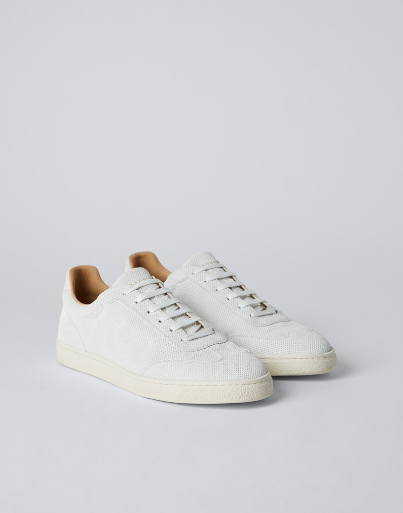 Punched suede sneakers with natural rubber sole 1