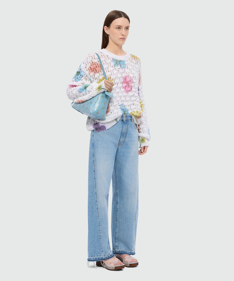 White crochet sweater with maxi floral print 4