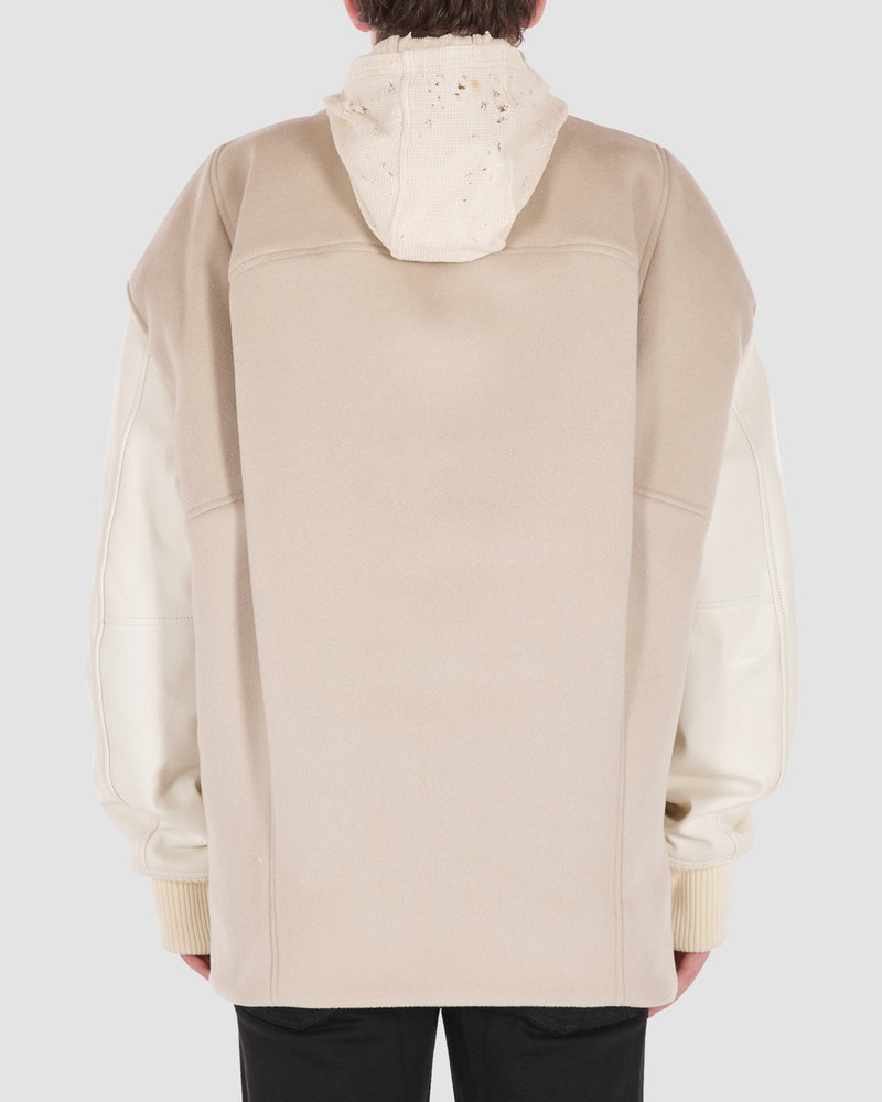 HOODED LEATHER AND WOOL VARSITY JACKET 11