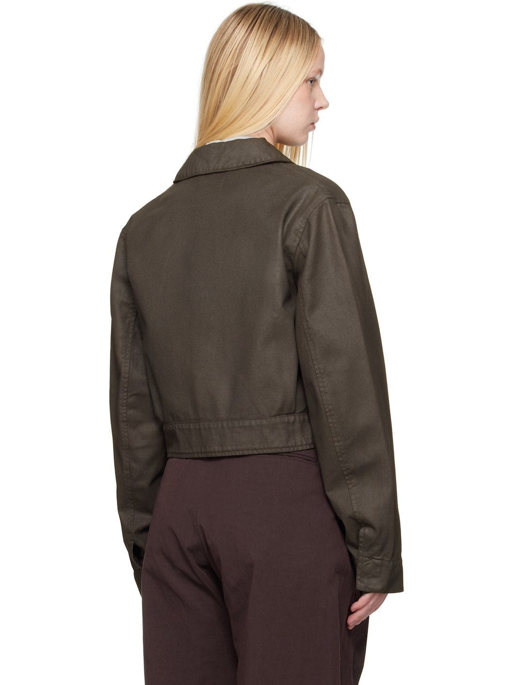 Brown Two Pocket Cropped Denim Jacket - 3