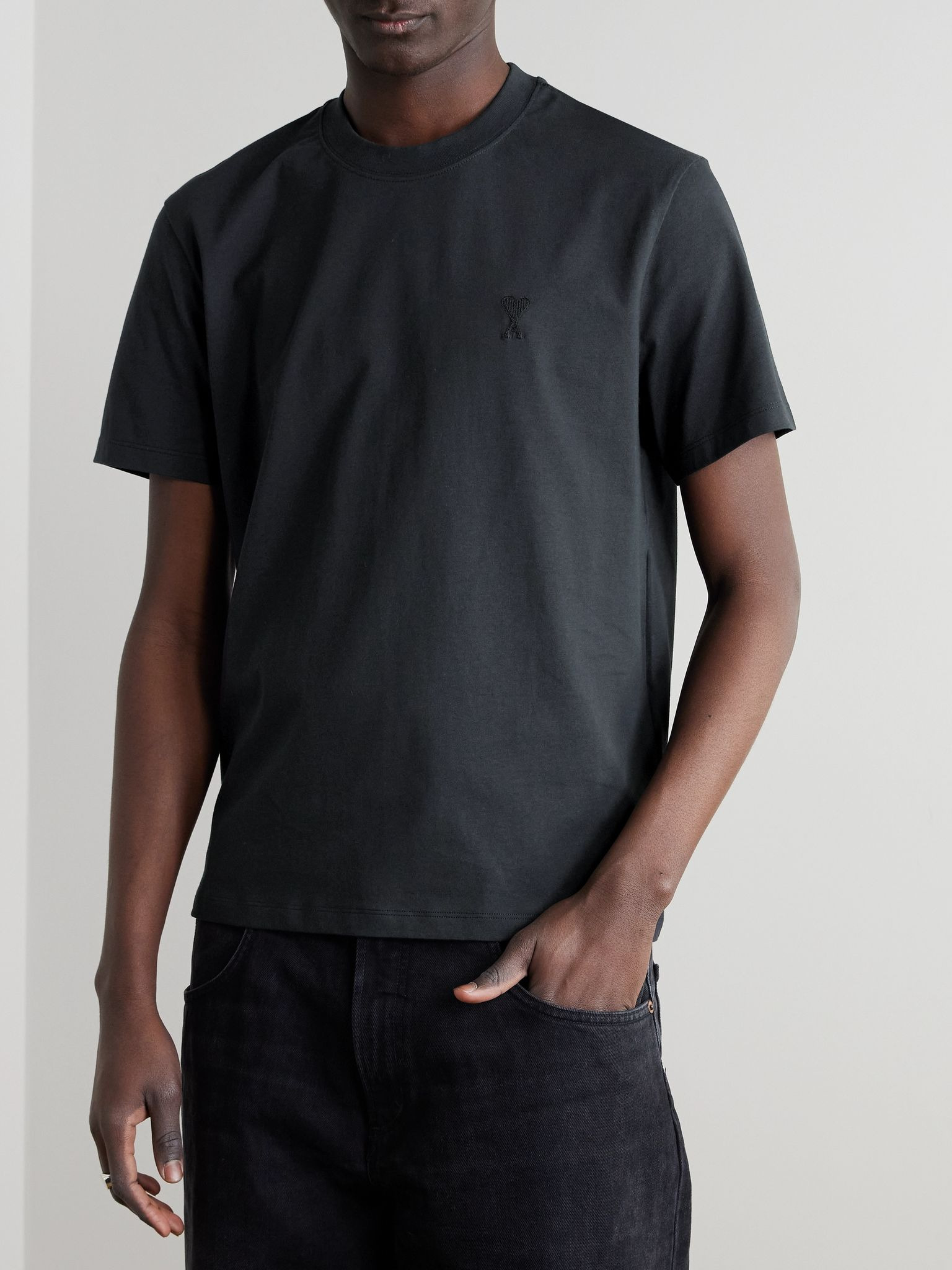 Logo-Embroidered Organic Cotton-Jersey T-Shirt Black - 3