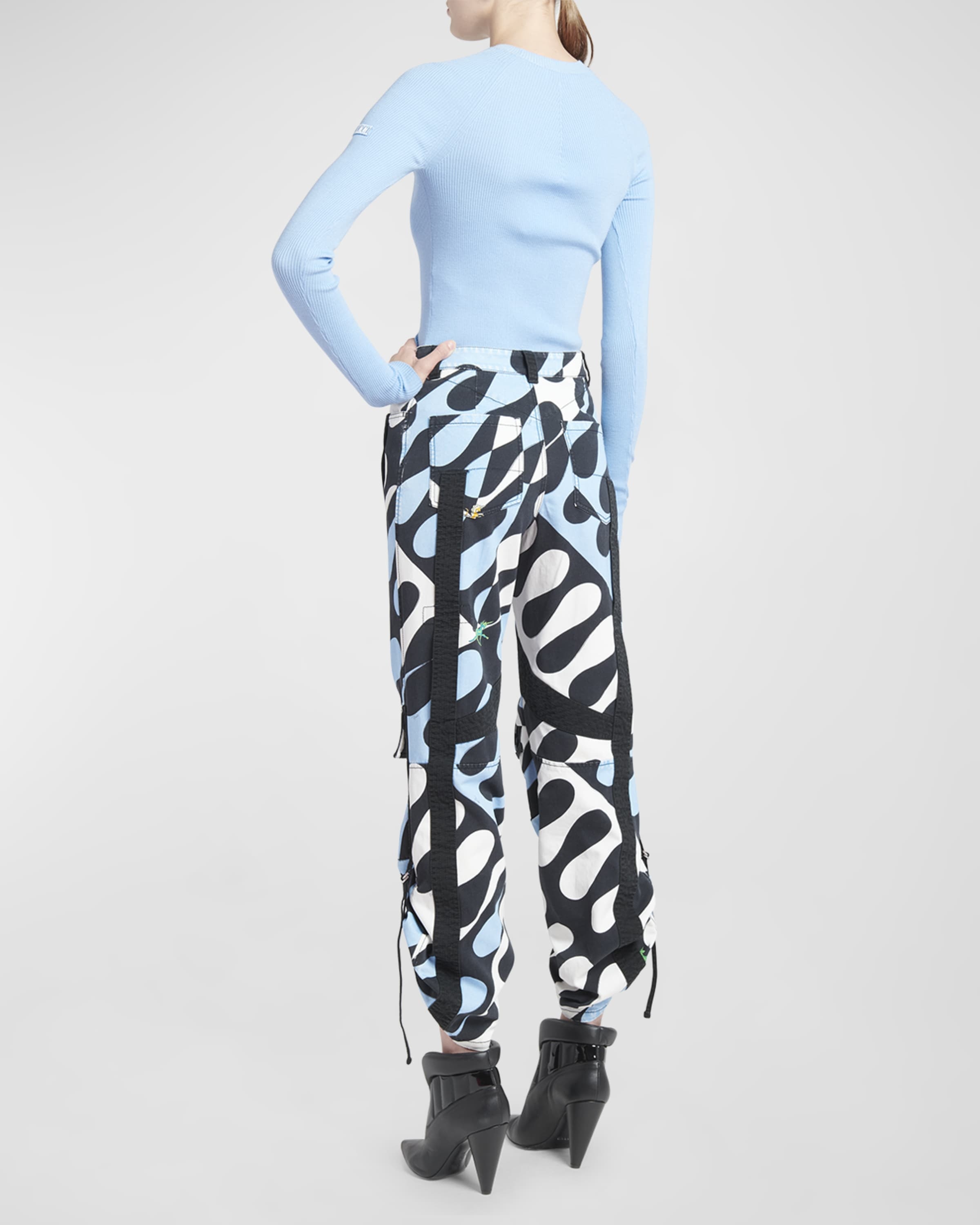 Mid-Rise Abstract-Print Straight-Leg Roll-Hem Cargo Trousers - 3
