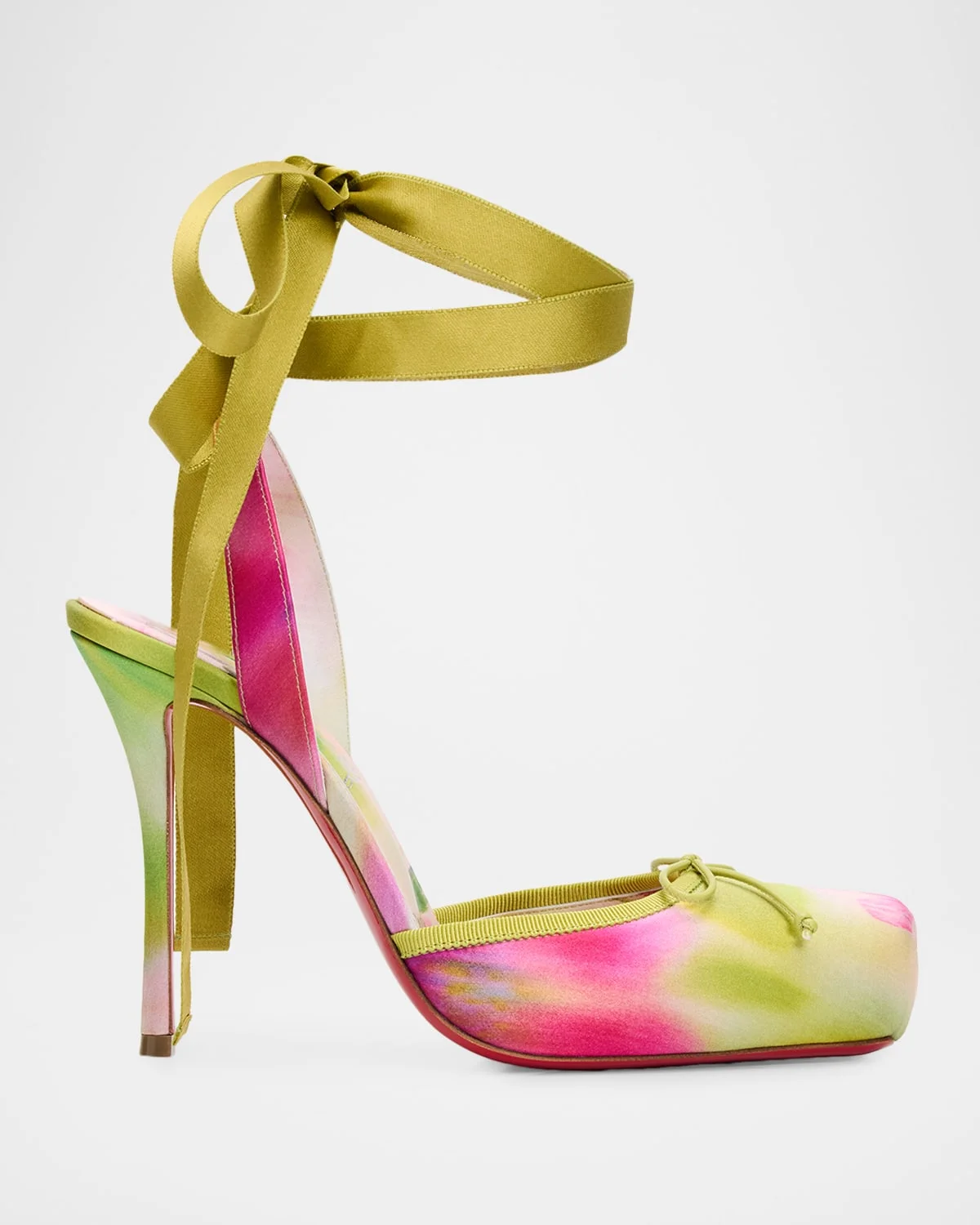 100mm Cassia Lace-Up Printed Satin Ballet Pumps - 1