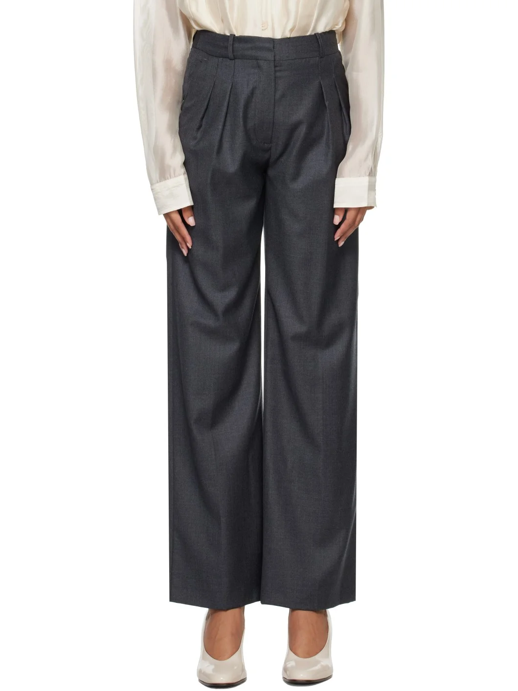 Gray Sbiru Virgin Wool Pleated Trousers - 1