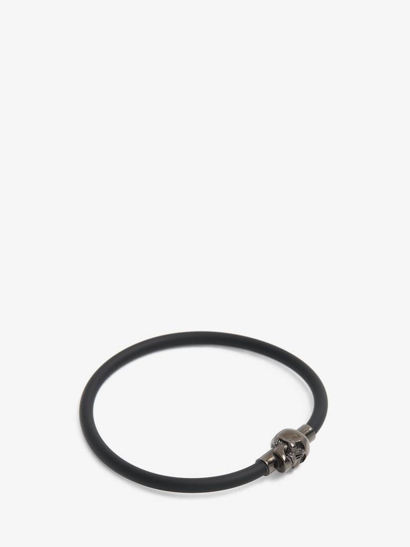 Men's Rubber Cord Skull Bracelet in Black - 2