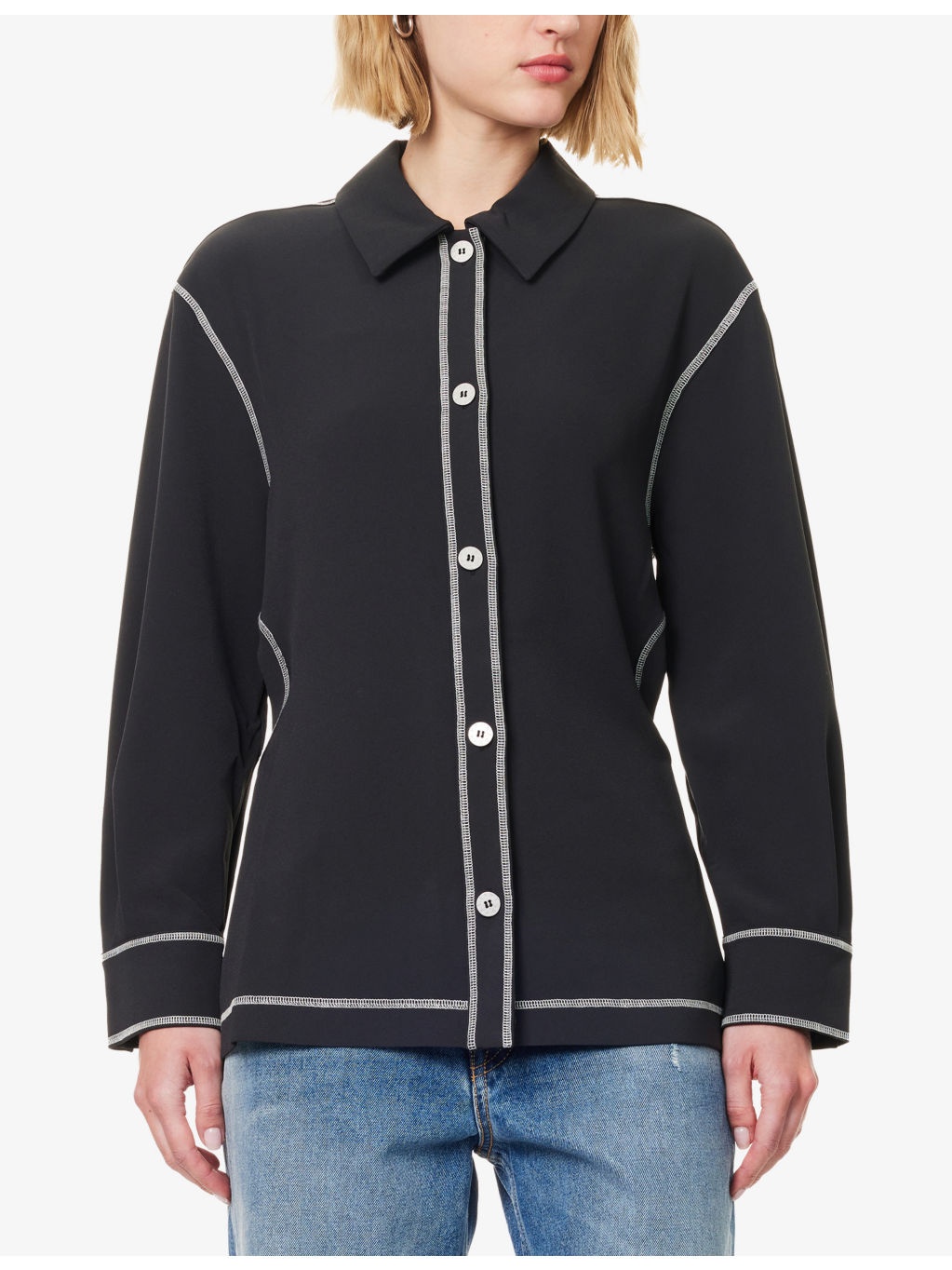 Cut-Out Contrast-Stitch Stretch-Woven Shirt - 3