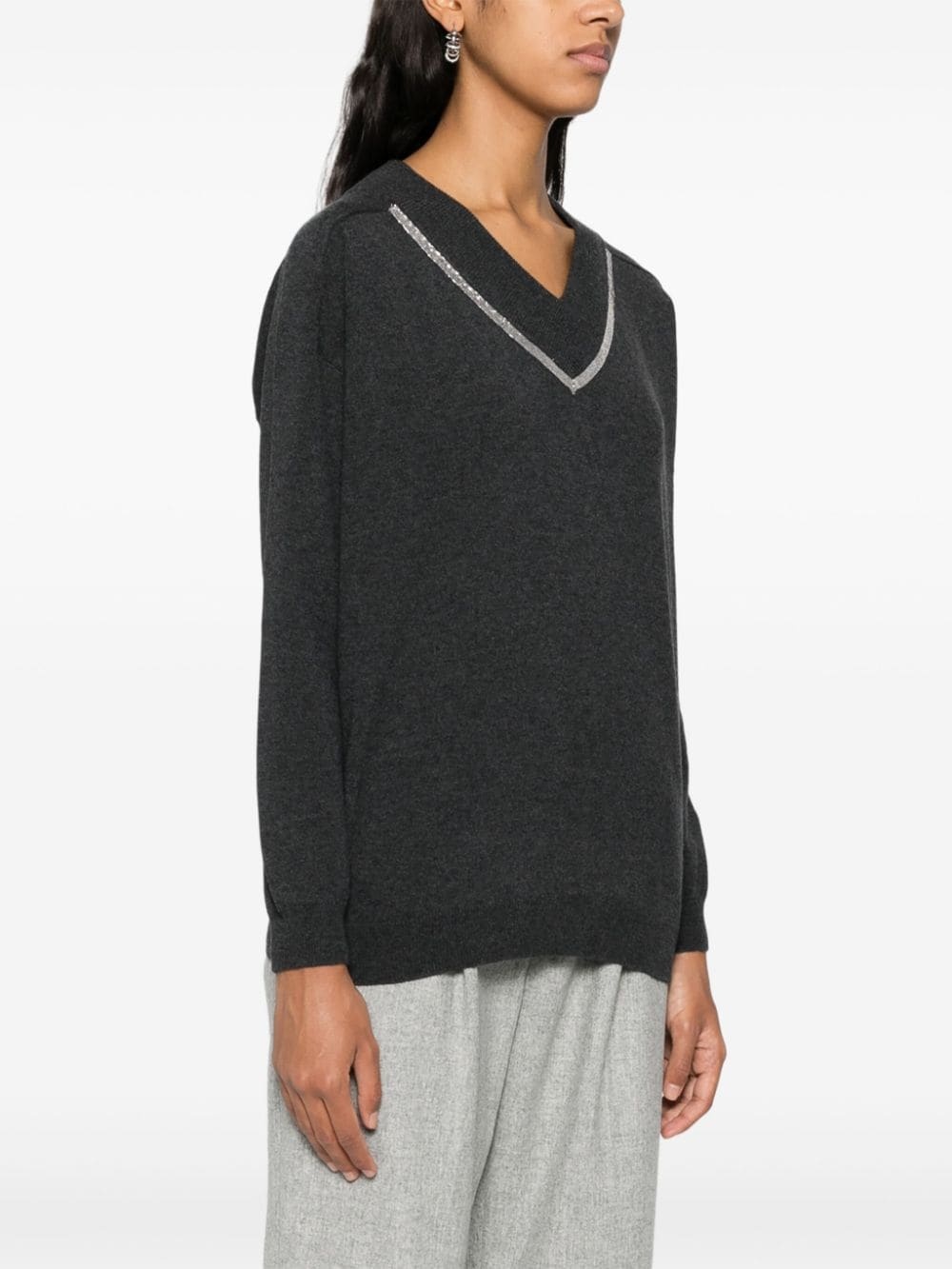 Monili-chain V-neck jumper - 3