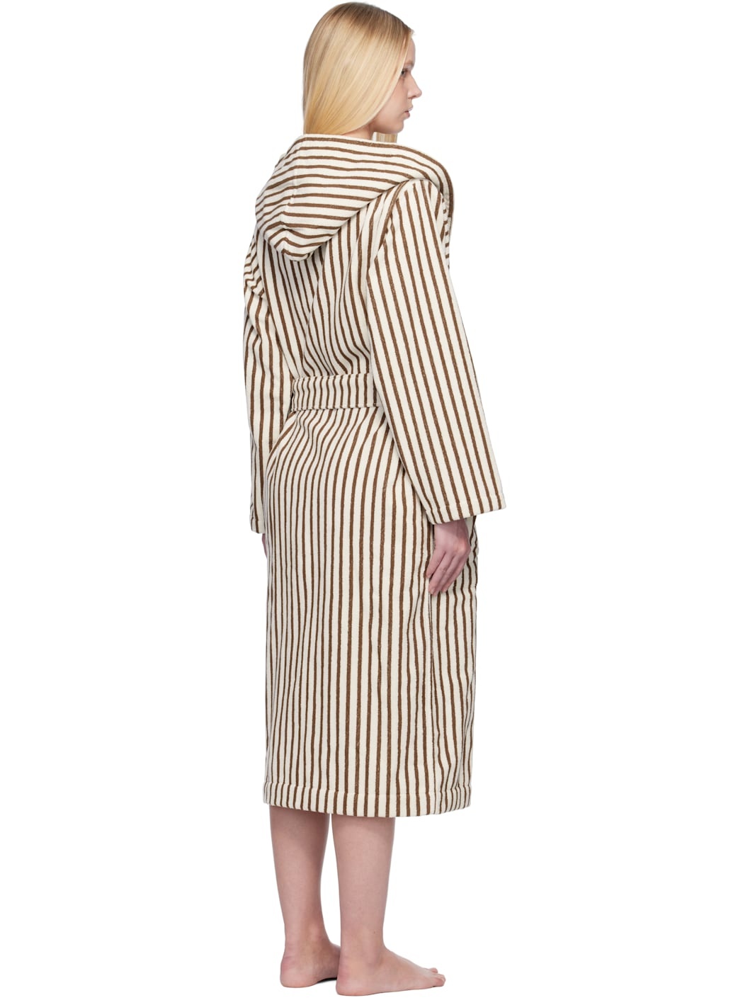 Off-White & Brown Terry Hooded Bathrobe - 3