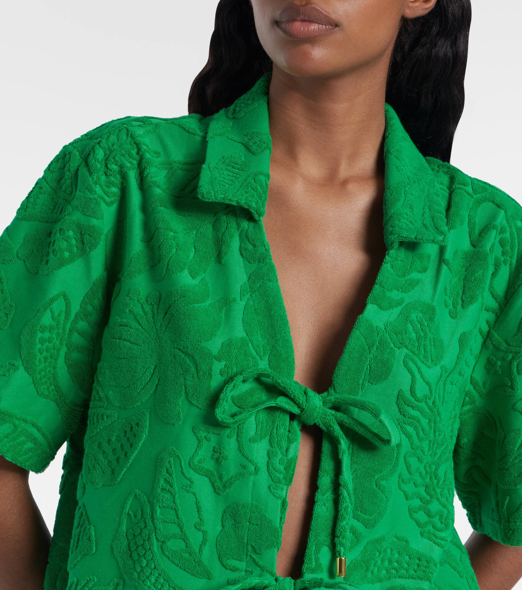 Floral cotton-blend terry shirt - 4