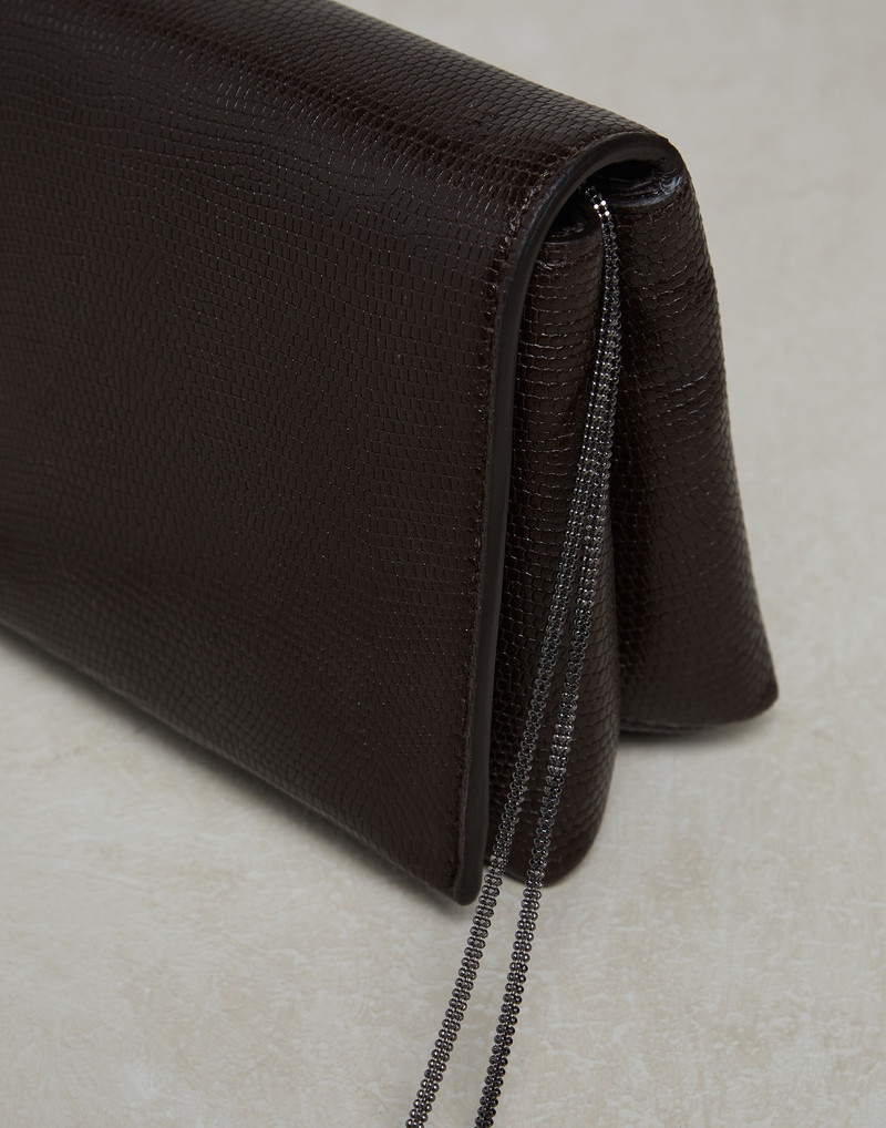 Lizard print leather city bag with precious chain 3