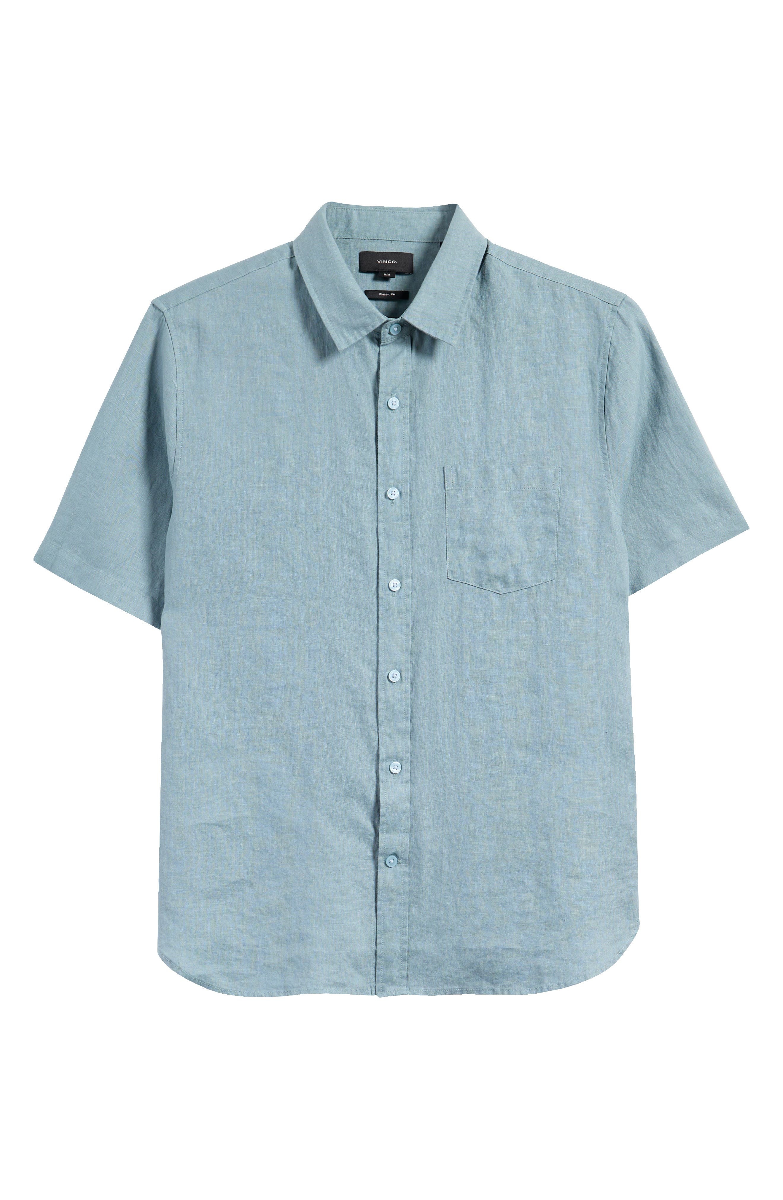 Vince Classic Fit Short Sleeve Linen Shirt in Lagoon at Nordstrom - 3