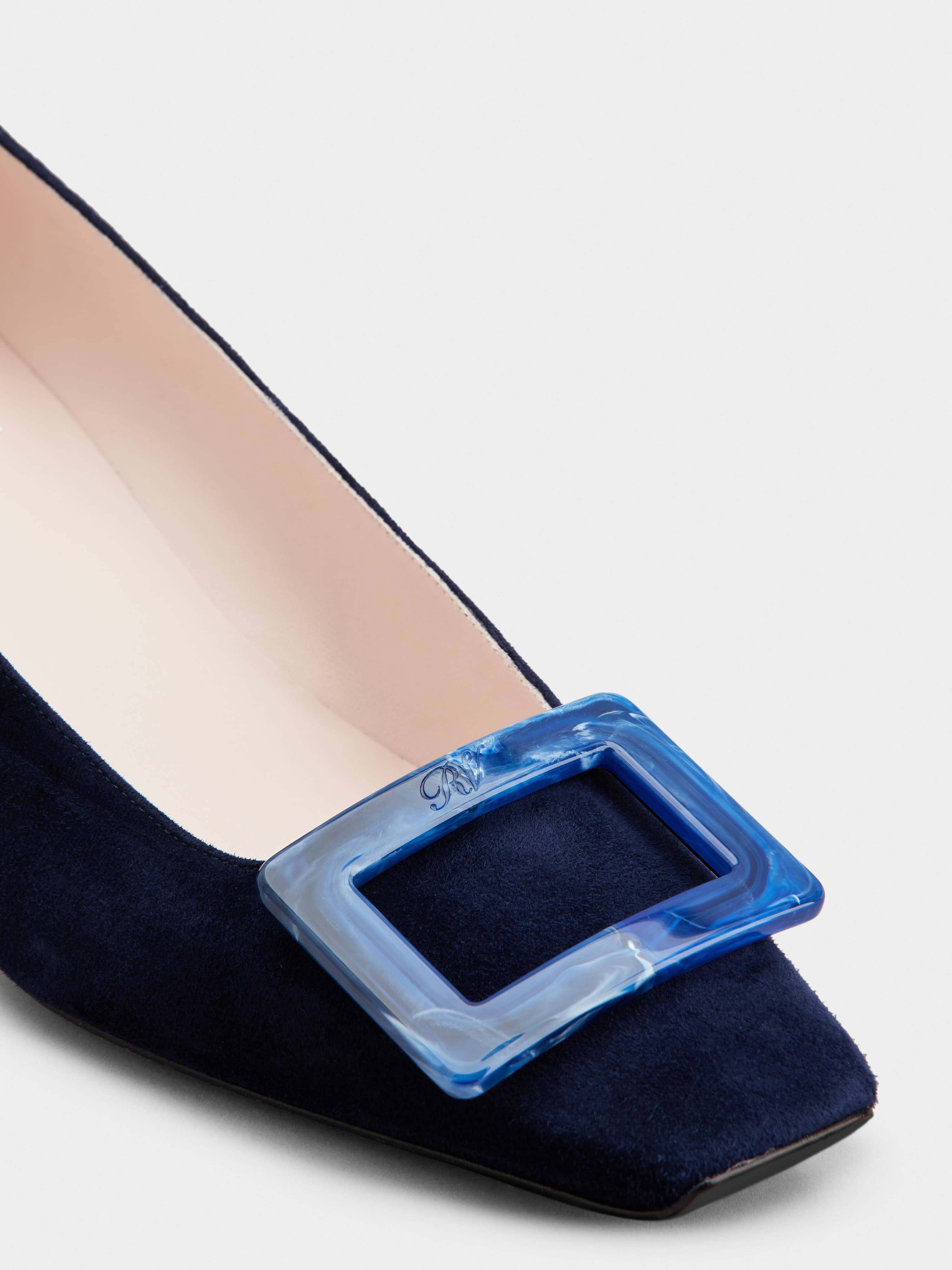 Belle Vivier Stone Buckle Pumps in Suede - 3