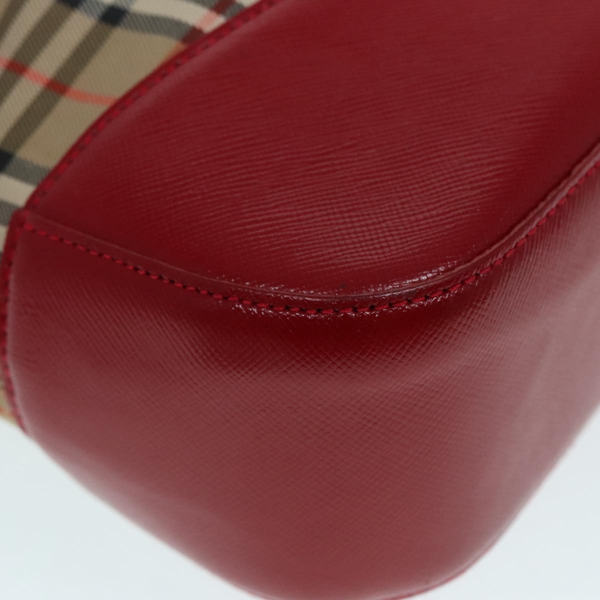 Burberry Nova Check Hand Bag Canvas Leather Beige Gold Red - 10