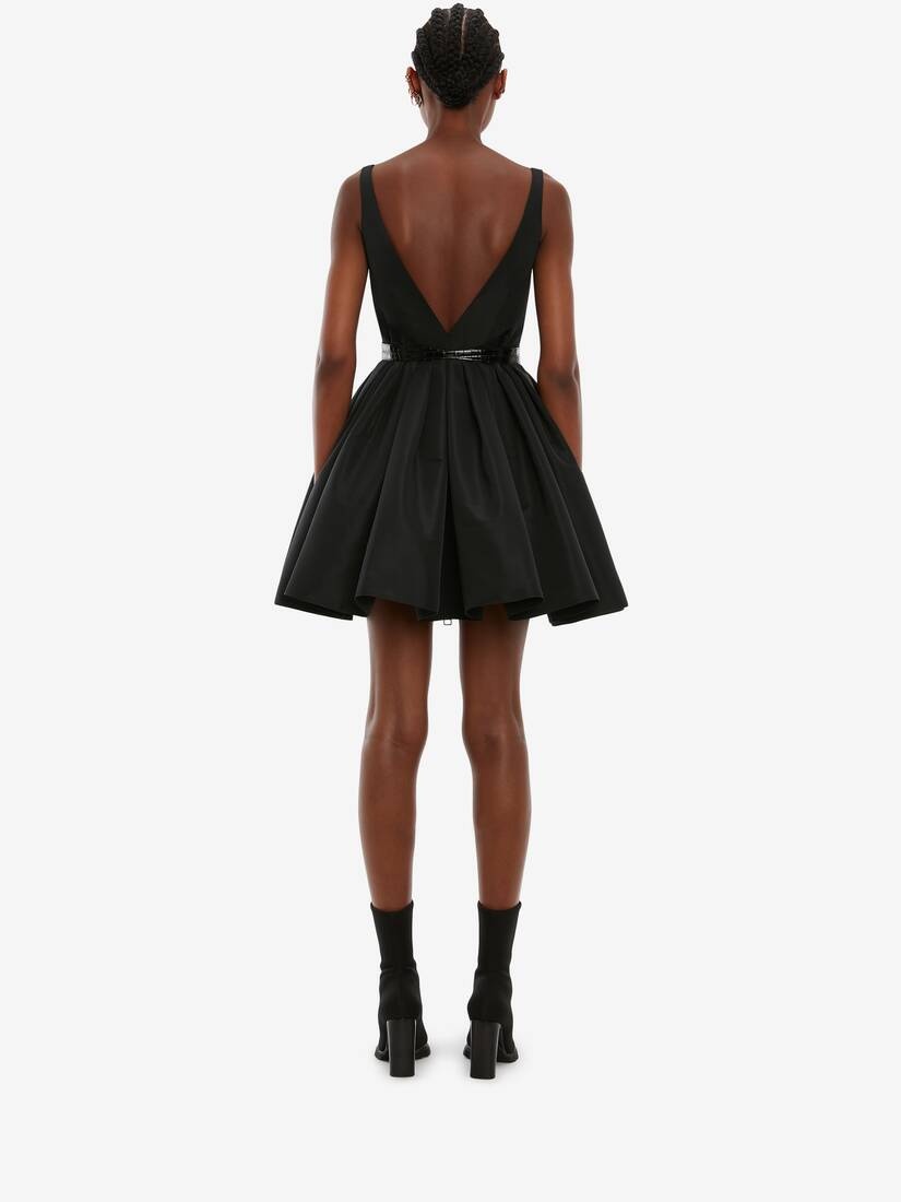 Zip Detail Polyfaille Mini Dress in Black - 4