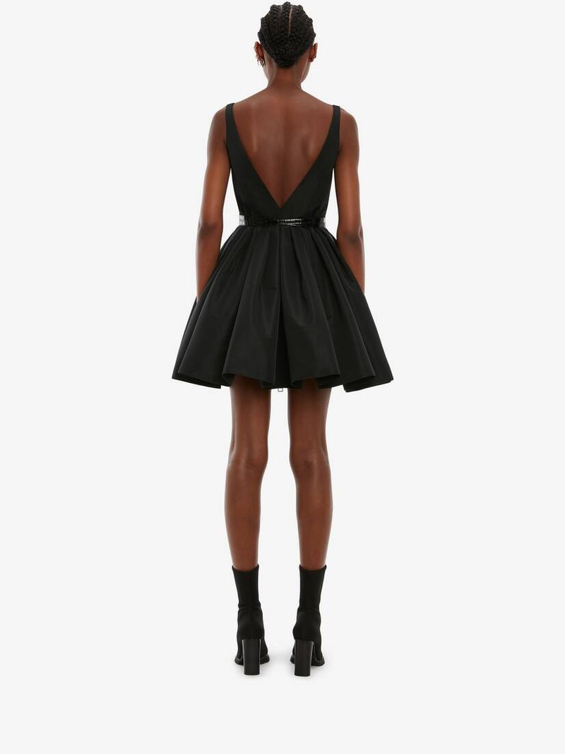 Zip Detail Polyfaille Mini Dress in Black 7
